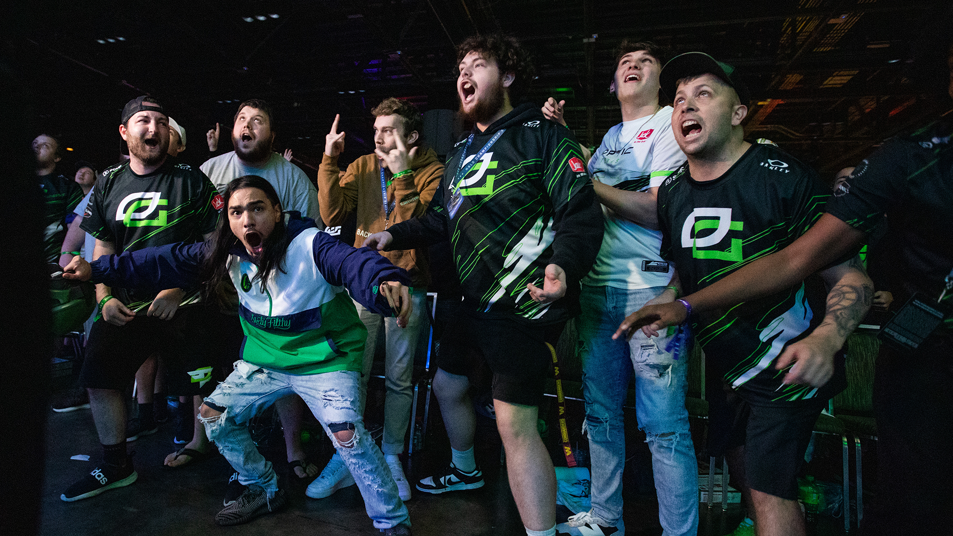 OpTic Gaming fans cheering on in the front row at the HCS Charlotte Major 2023