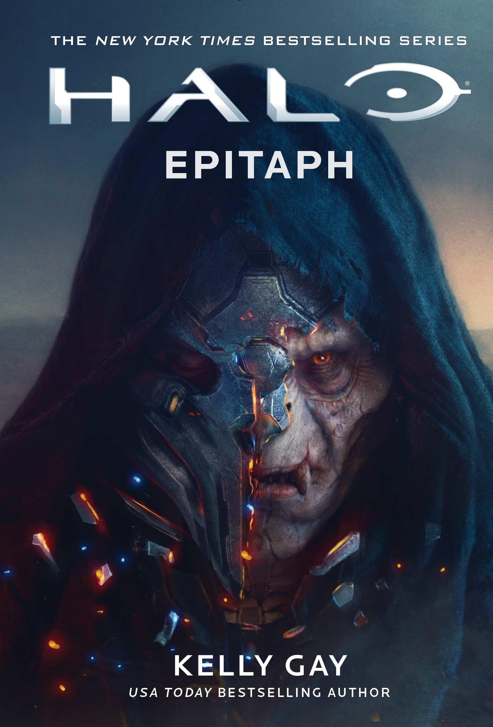 Front cover of Halo: Epitaph depicting the hooded figure of the Didact, his face half exposed by his broken helmet