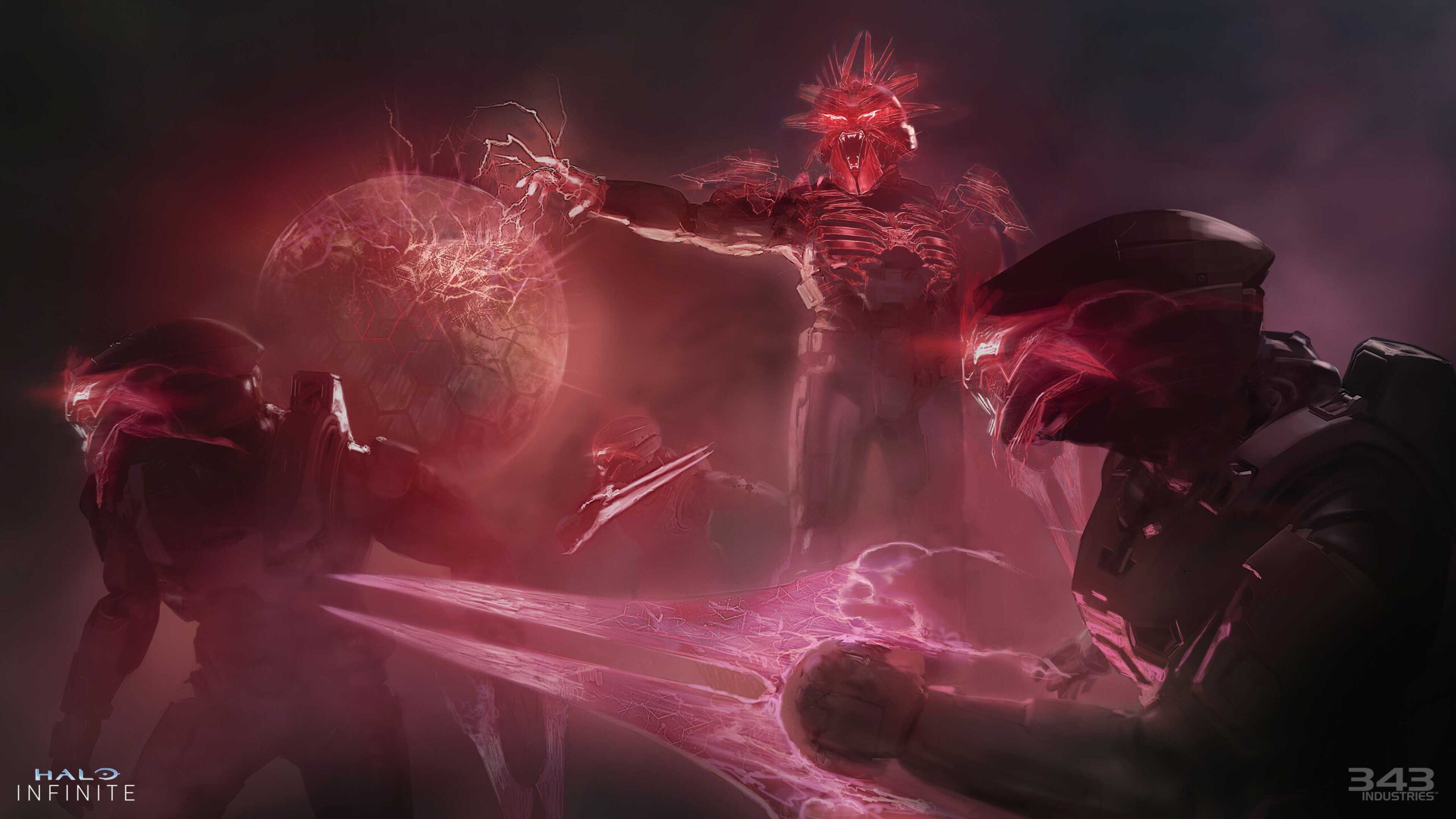 Halo Infinite concept art for the Infection mode showing three Spartans infected by Iratus