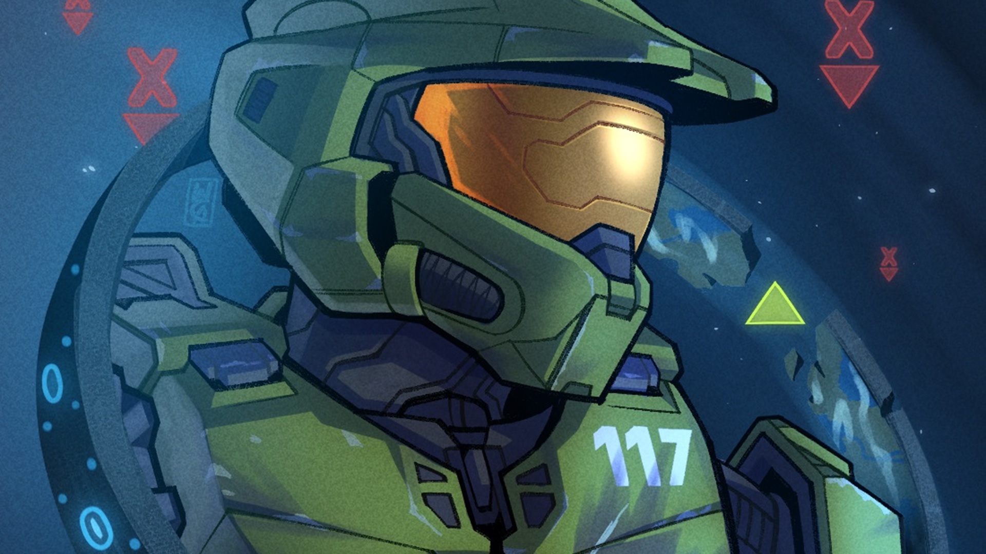 Community Corner 008 header image showing art of the Master Chief and Zeta Halo by Will Clements