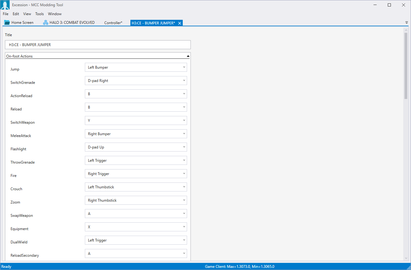 Excession screenshot of controller remapping options