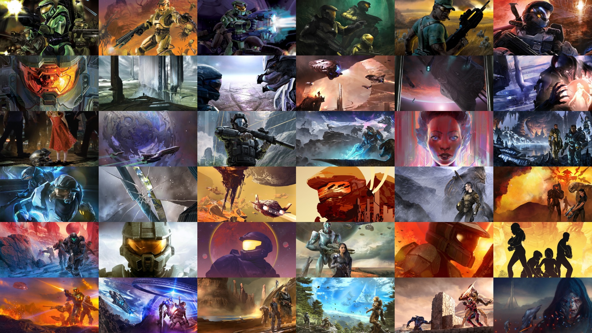 A collage of all thirty-six Halo novels as of August 2023