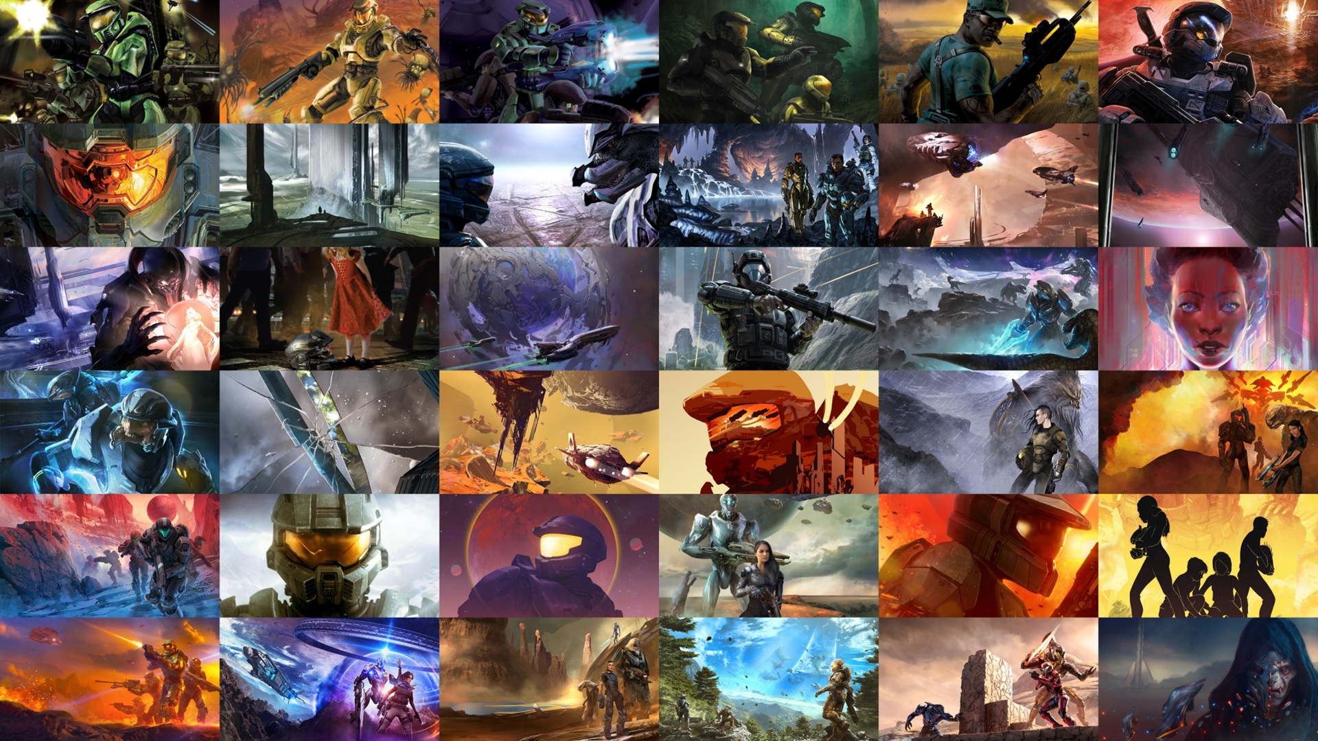 A collage of all thirty-six Halo novels as of August 2023