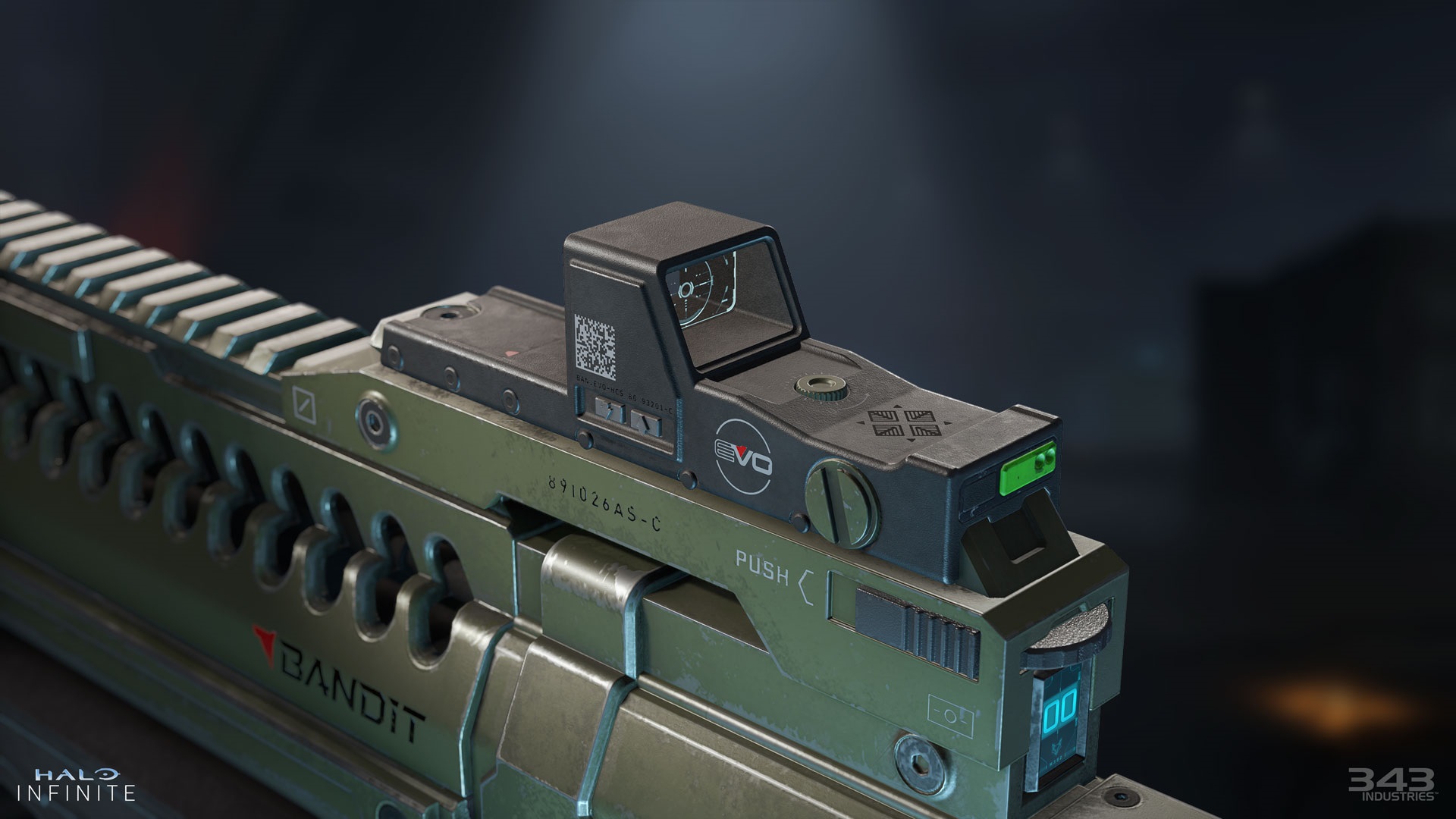 Halo Infinite screenshot of the scope on the Bandit Evo