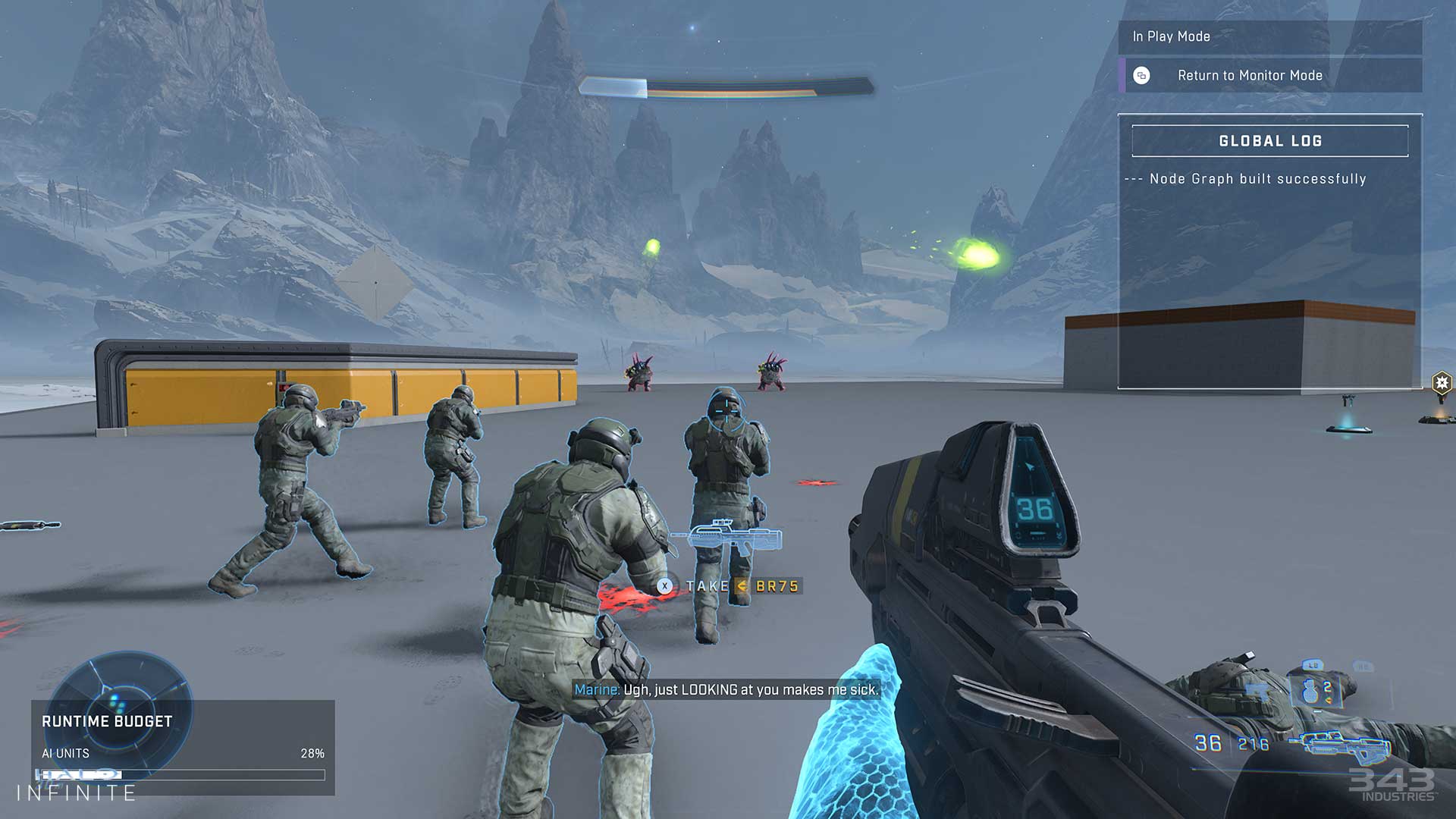 A screenshot of Marines fighting against Hunters on a Forge canvas.