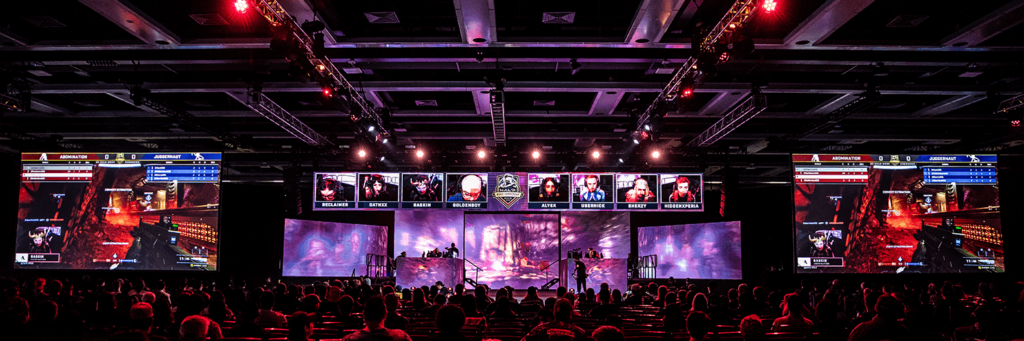The Halo-Ween Showdown takes over the Halo World Championship mainstage as fans watch from the crowd.