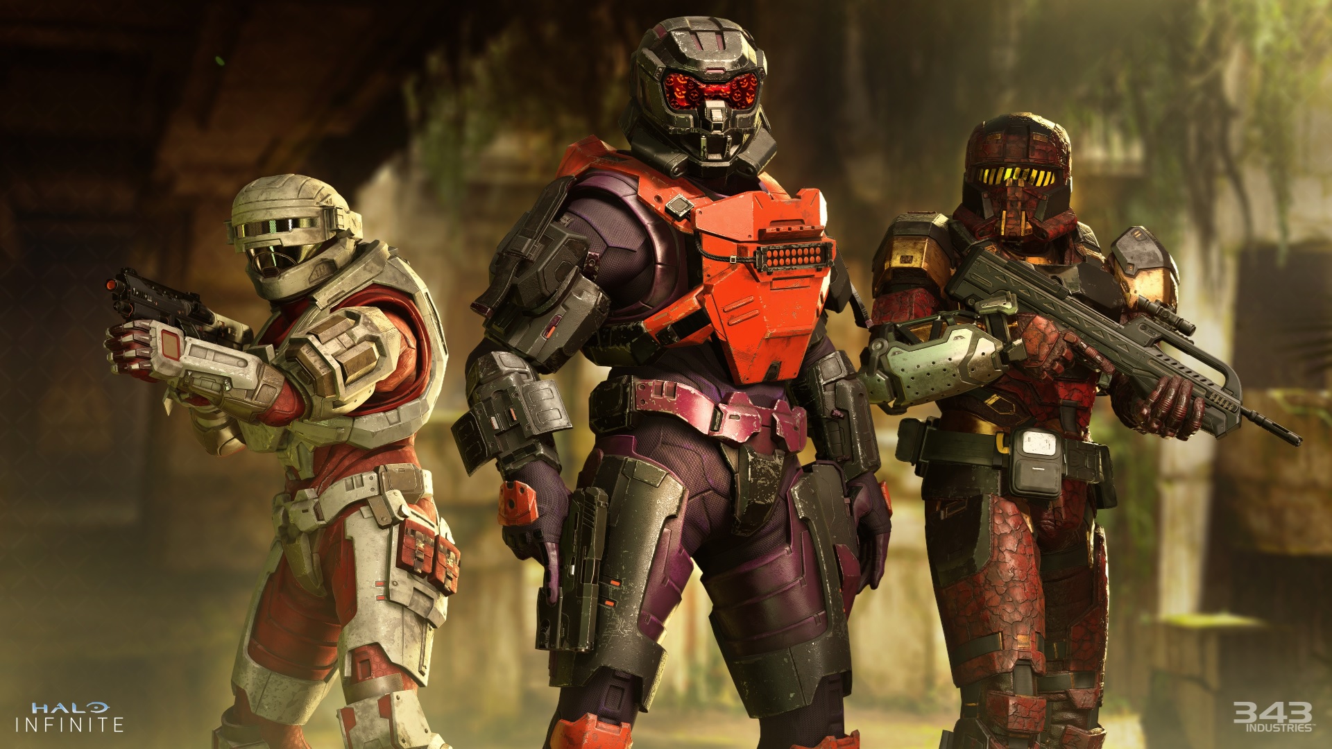 Halo Infinite image of three Spartans in Season 5 armor