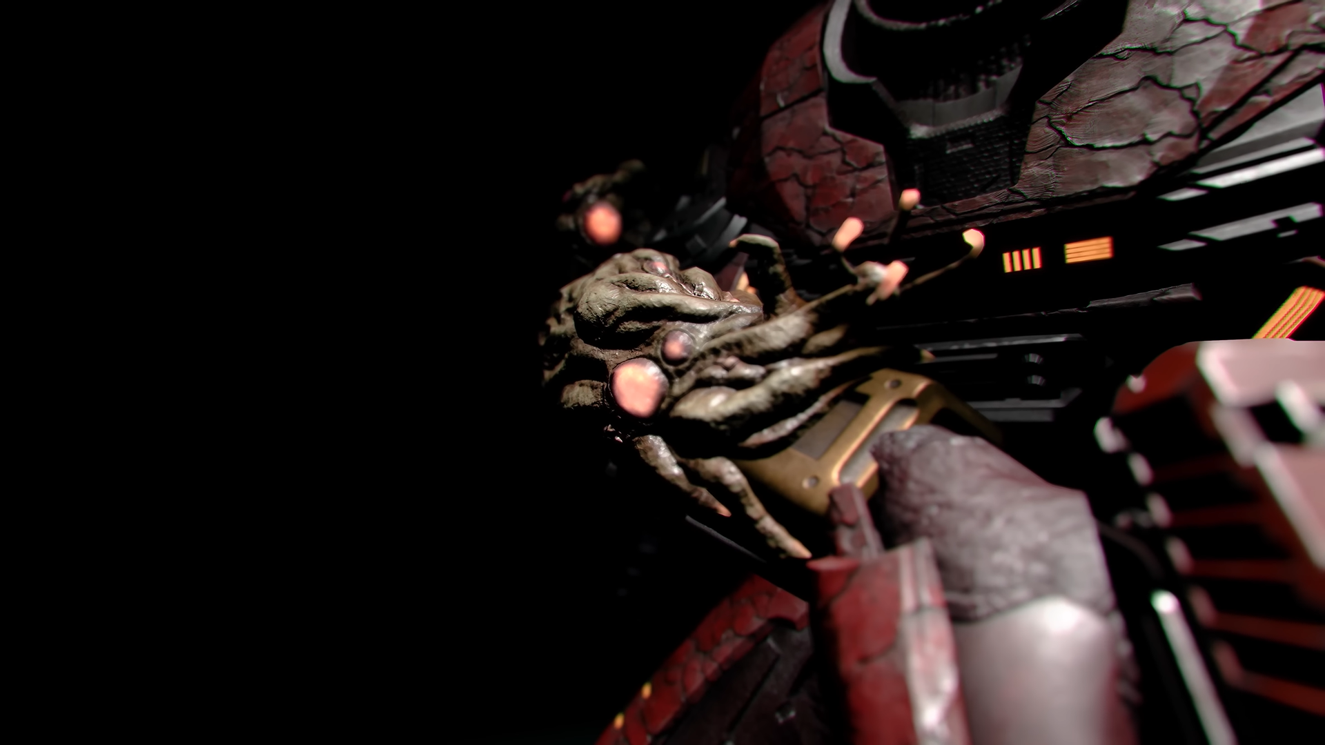 Halo Infinite image of a Flood-infected Spartan's wrist and chest