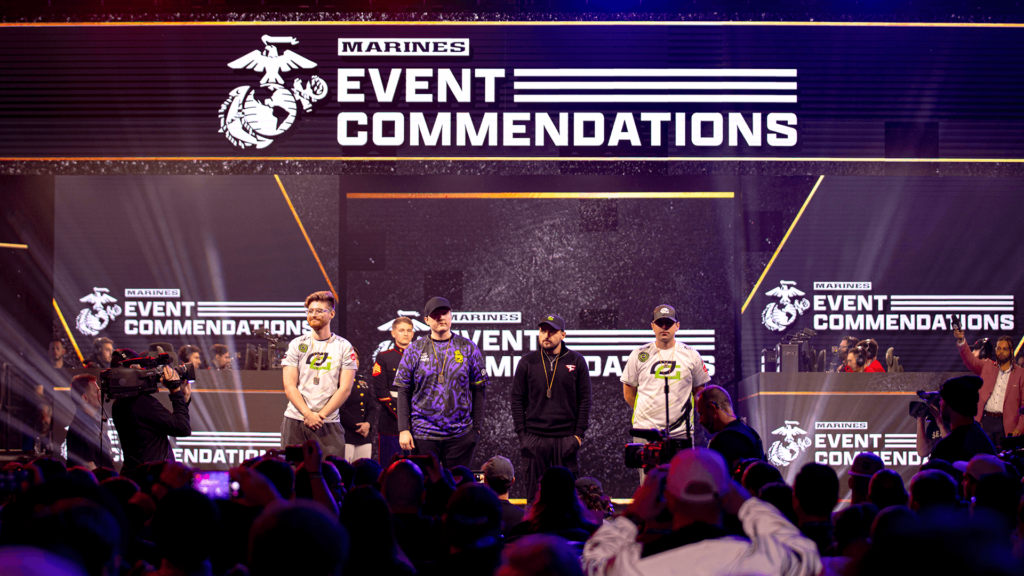 2023 USMC Event Commendations Players of the Year posing with their dogtag rewards at on the HCS mainstage.