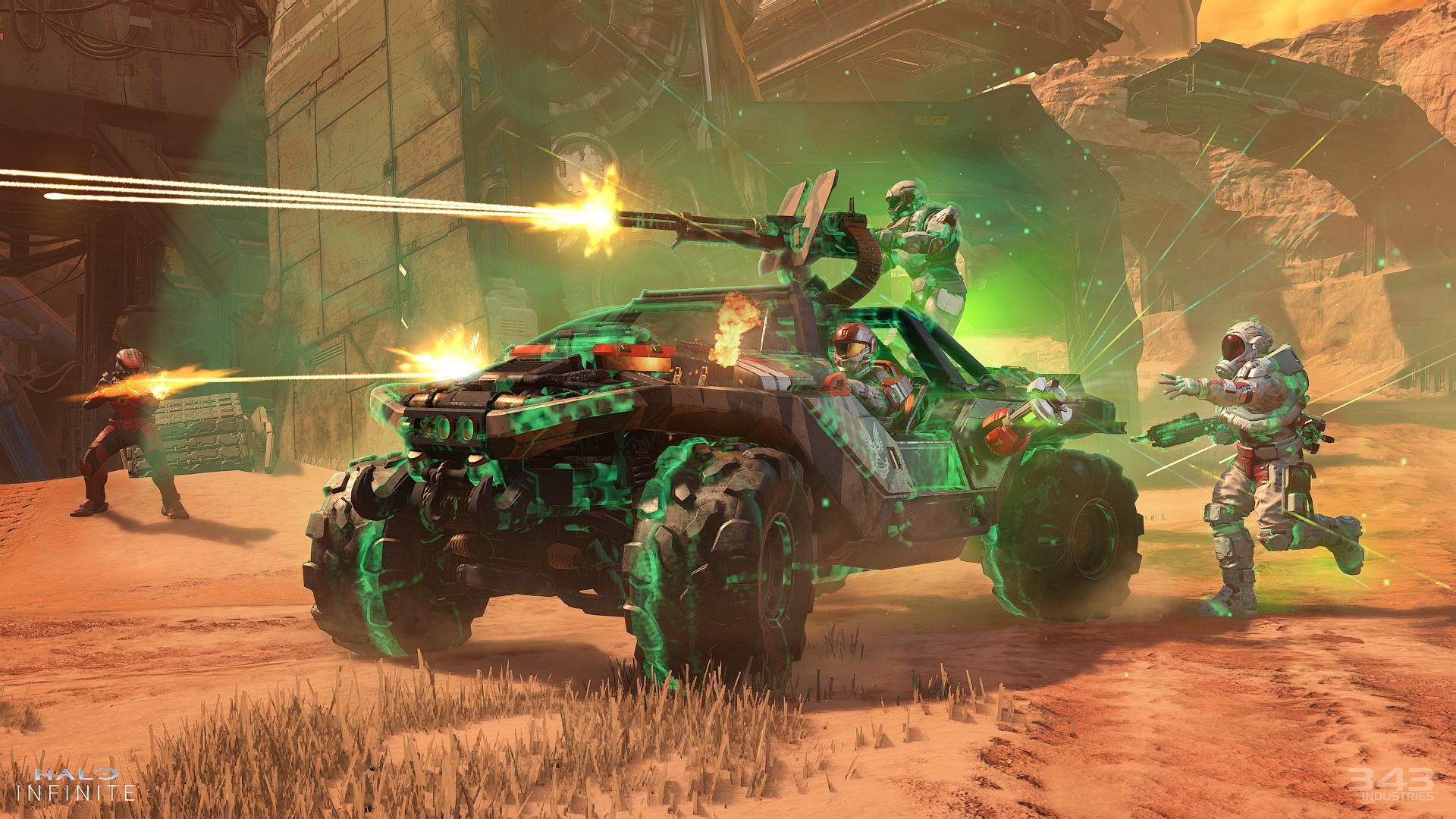 „Halo Infinite“ naujos remonto lauko įrangos vaizdas, pritvirtintas prie „Warthog on Map Breaker“.