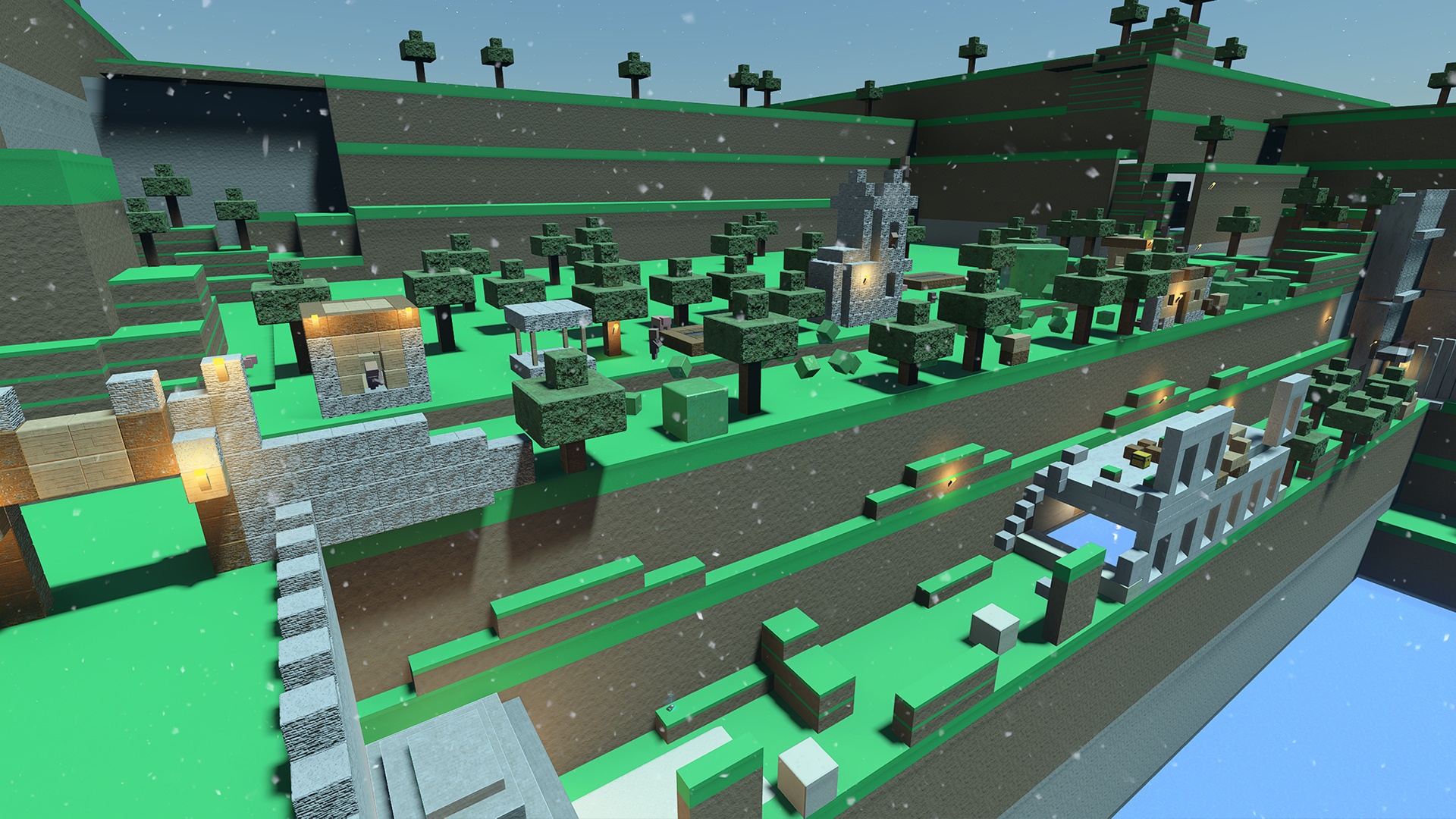 Een Halo Infinite-screenshot van de Duck Hunt-kaart met Minecraft-thema, gemaakt in Forge