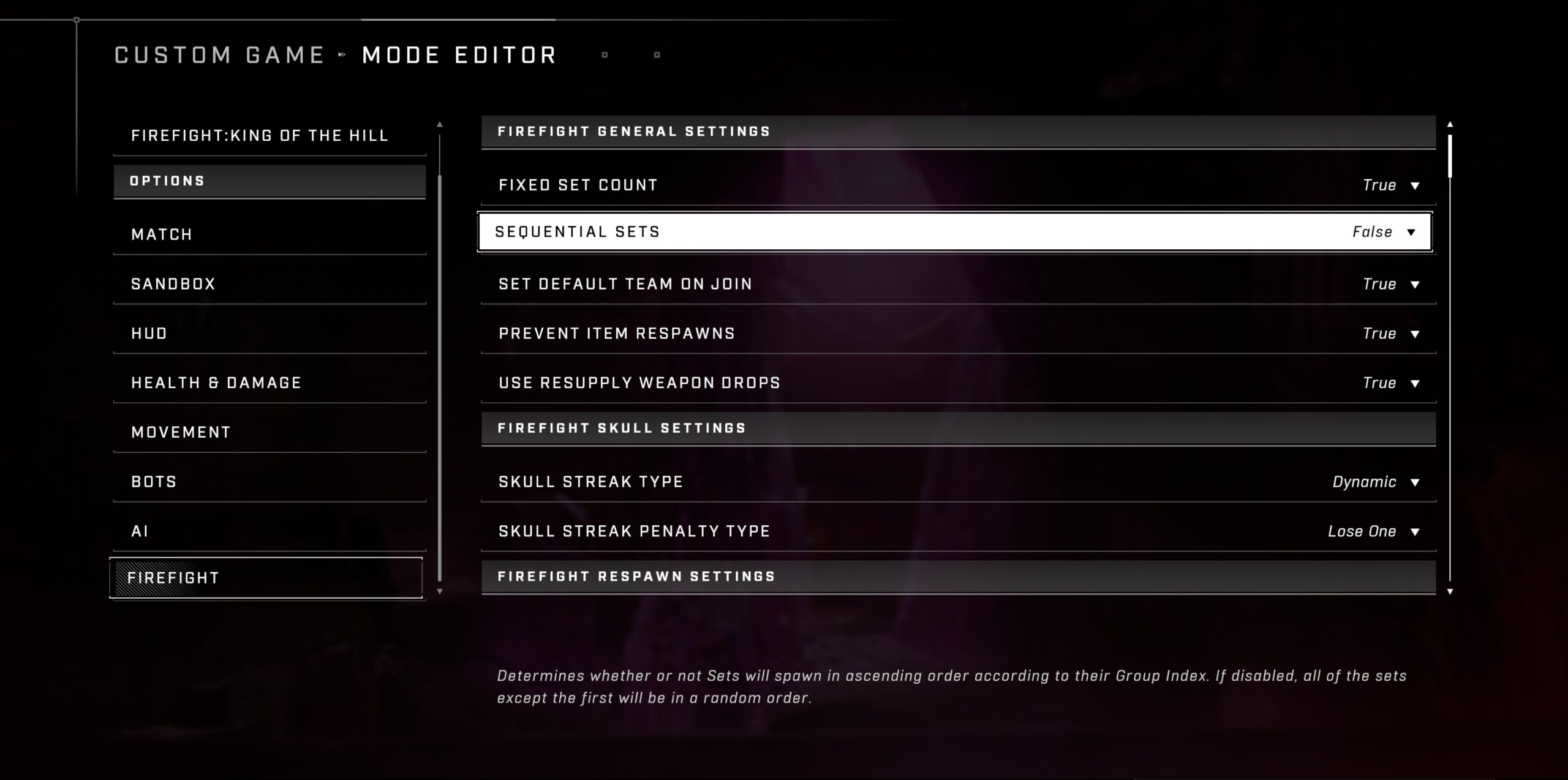 Halo Infinite screenshot of Custom Game options for Firefight