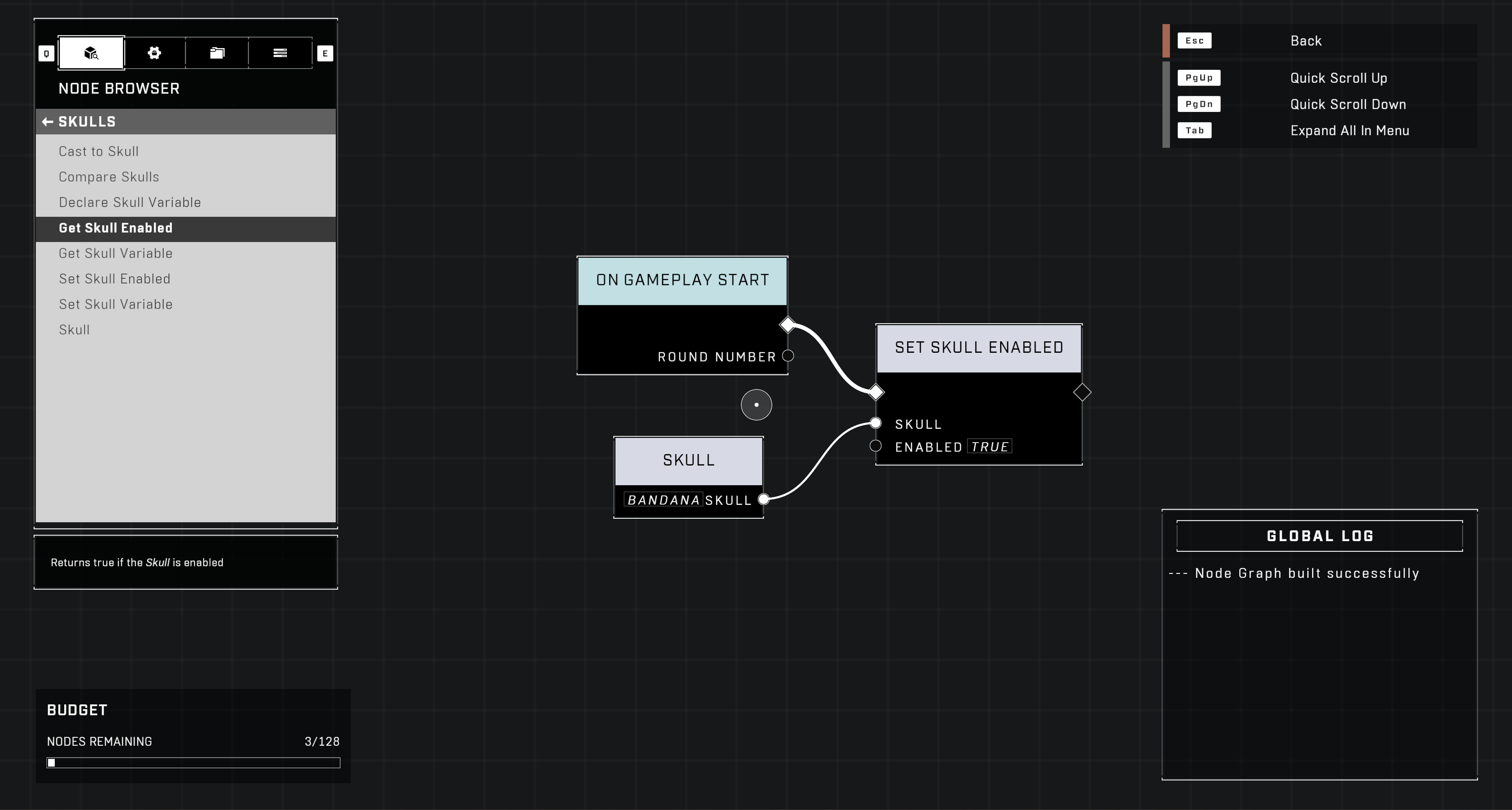 Halo Infinite screenshot of a node graph for bosses and Skulls