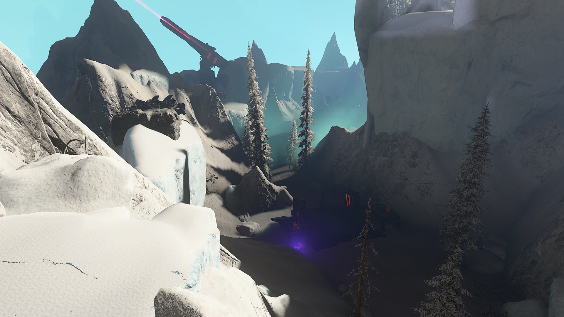 Halo Infinite screenshot van de Snow Spear-kaart gemaakt in Forge
