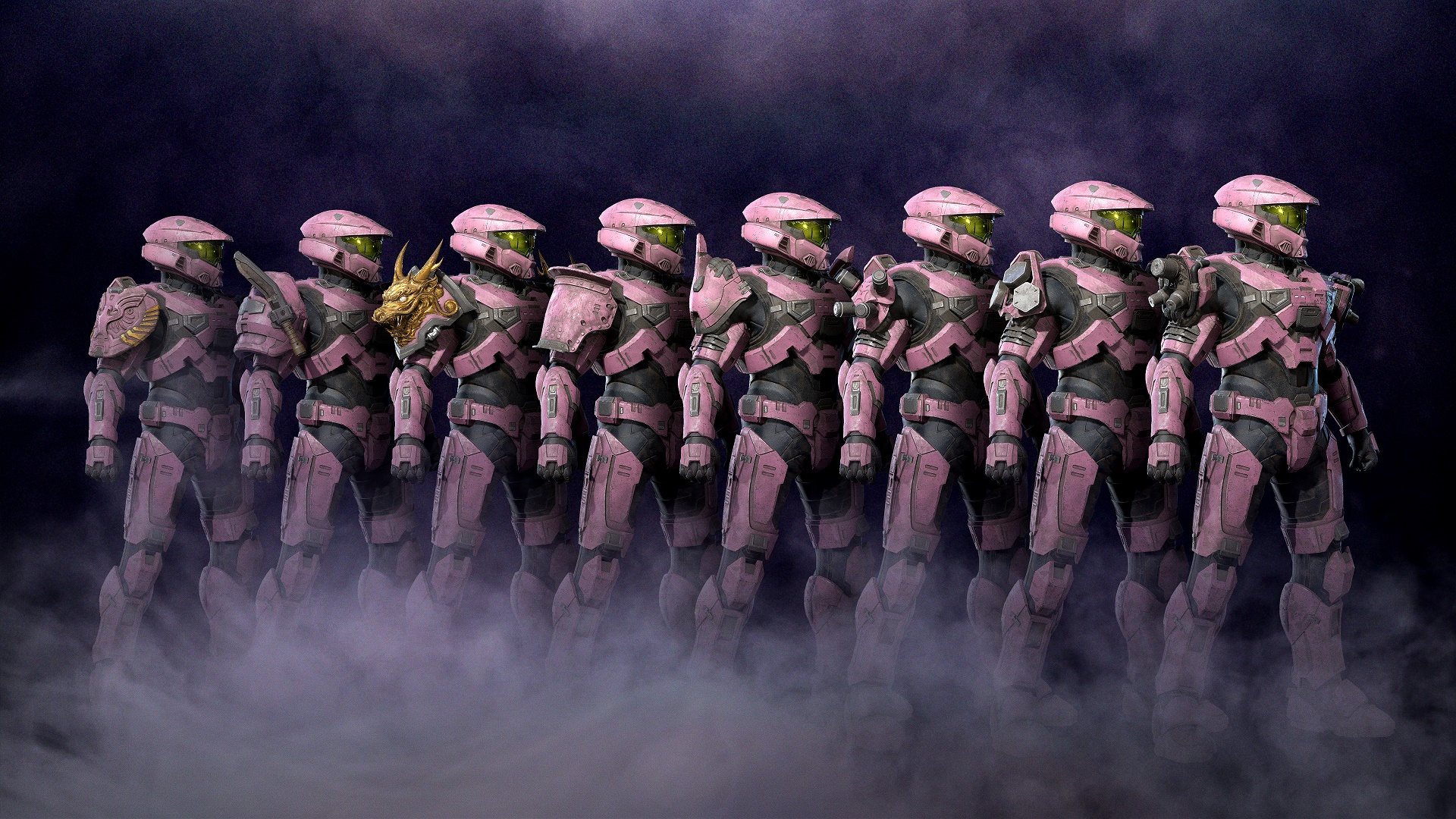 Halo Infinite image showcasing various Armor Cores with multi-use shoulder pads