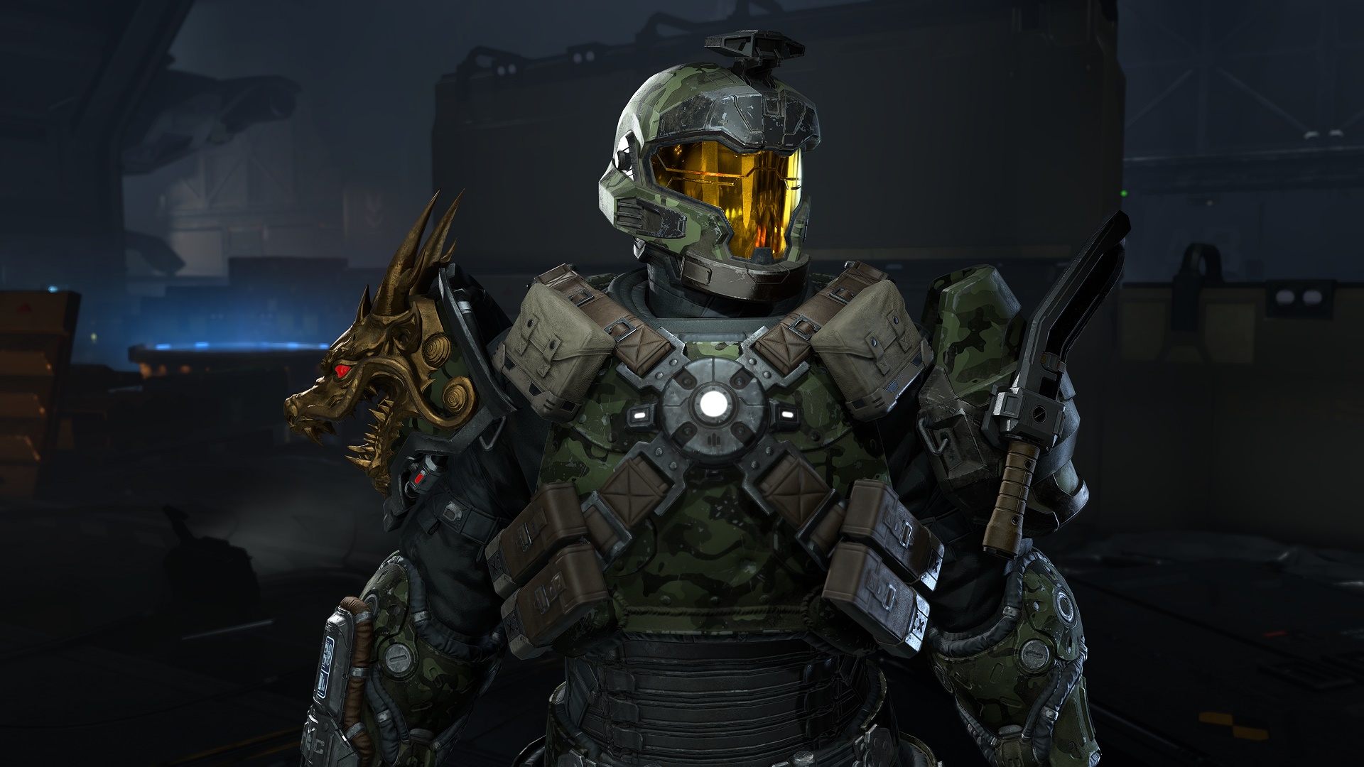 Halo Infinite screenshot of a Spartan with multi-use shoulder pads