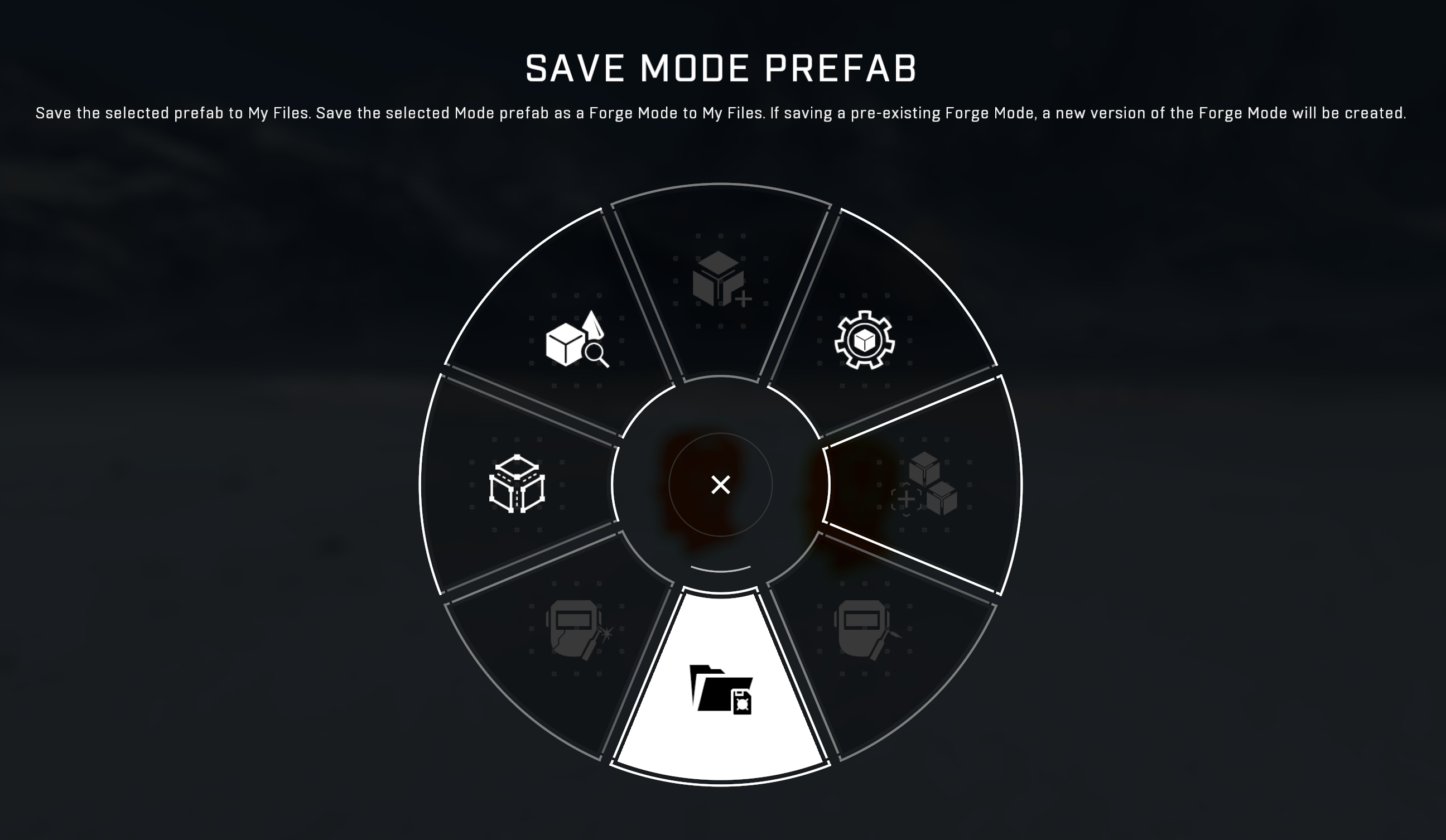Halo Infinite screenshot of saving a Mode Prefab in the Action Menu