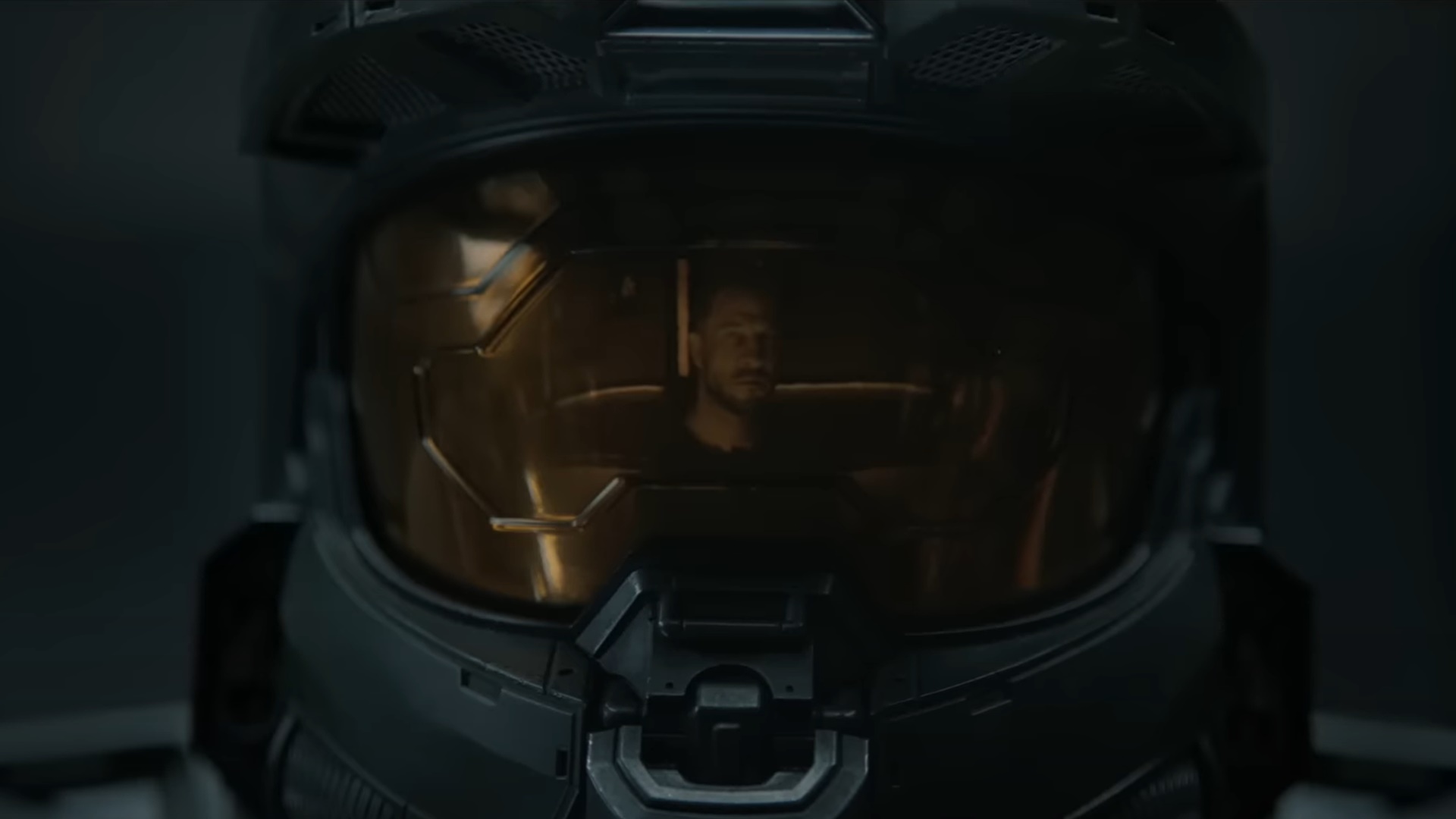 Season 2 image of John-117 reflected in his Mjolnir helmet