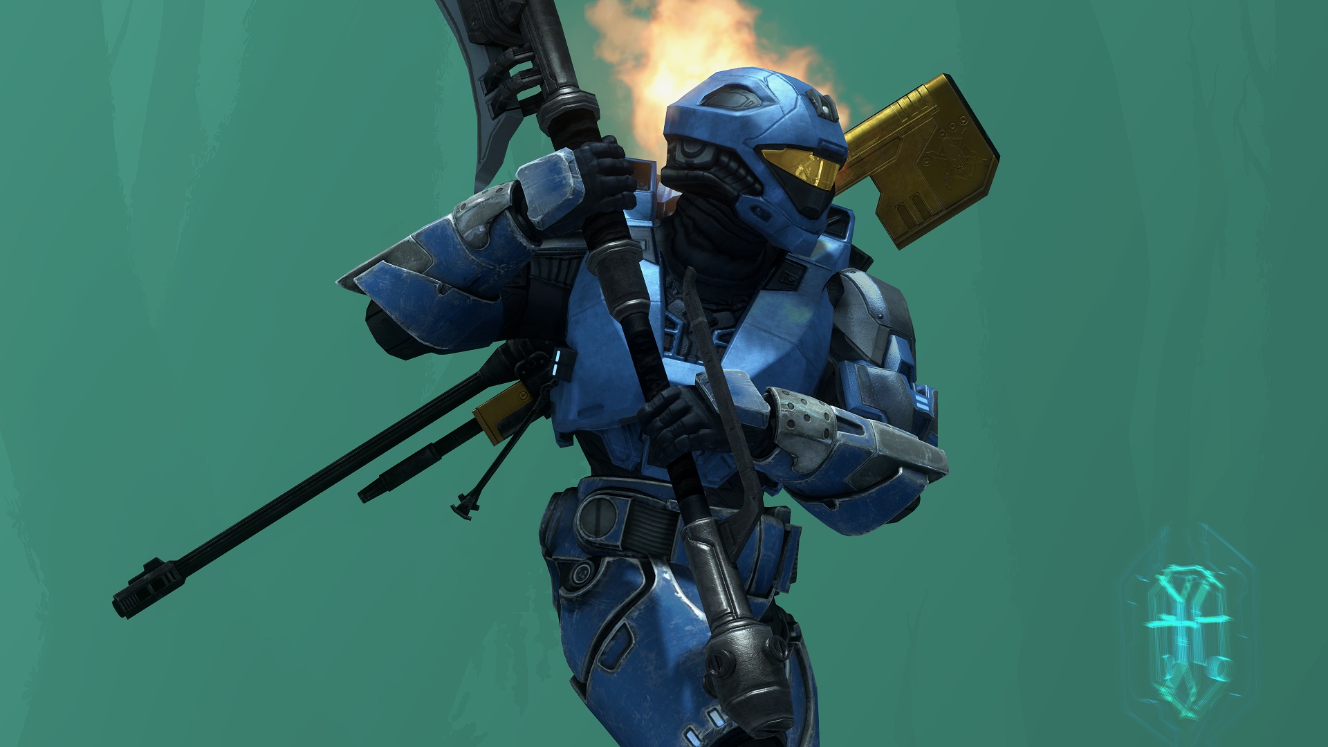 Halo 3 screenshot of a Spartan with the Recon helmet on Guardian