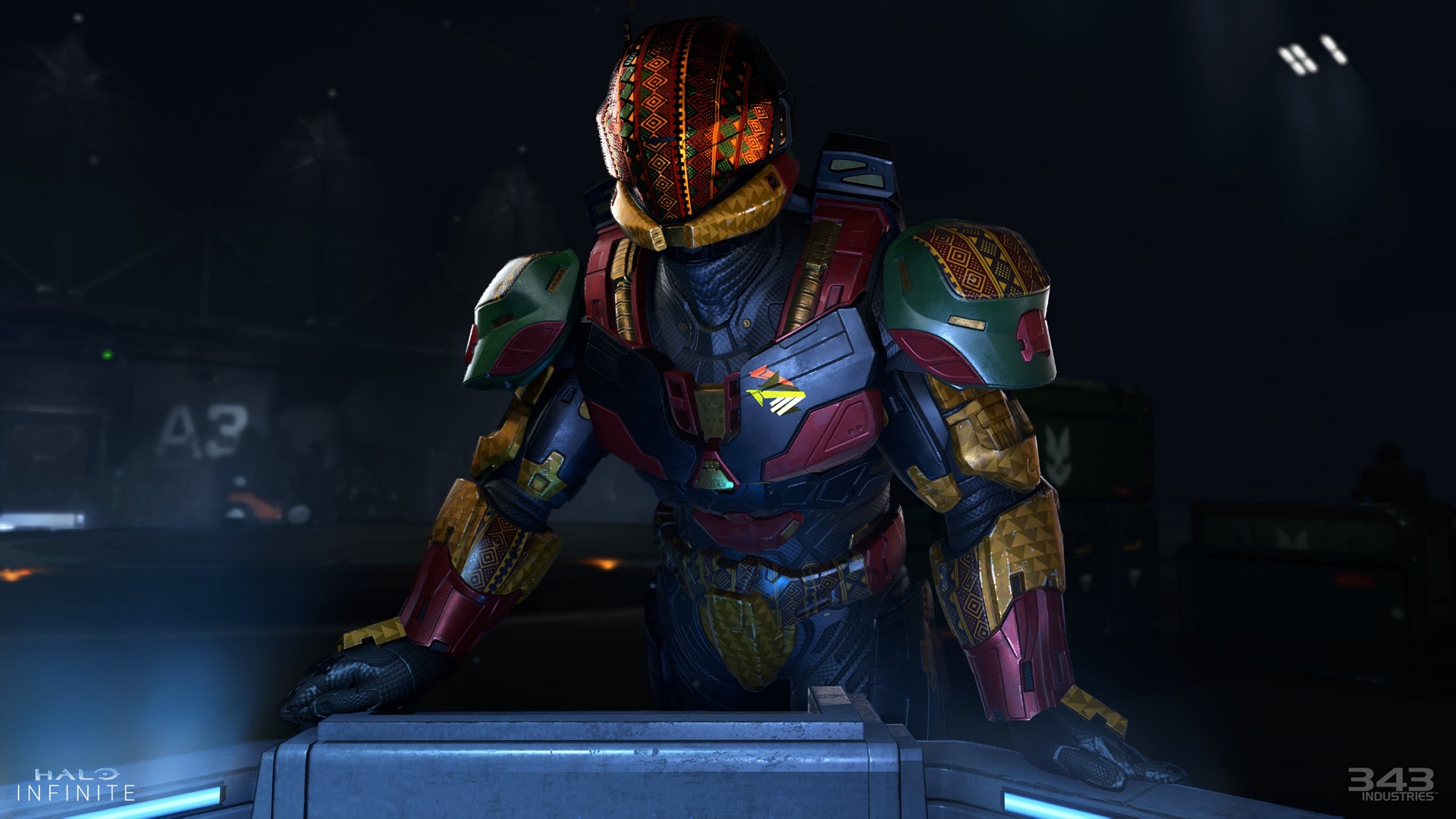 Halo Infinite screenshot showing a Spartan with the Black History Month armor coating, visor, and emblem