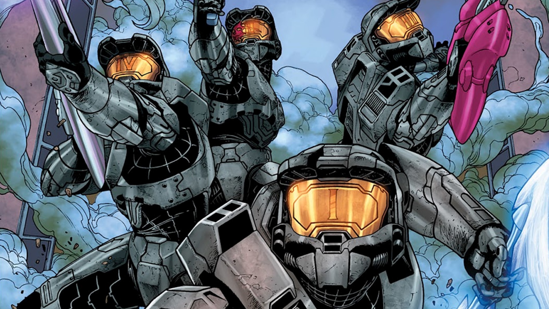 Crop of a panel from Halo: Blood Line showing the four Spartans of Black Team