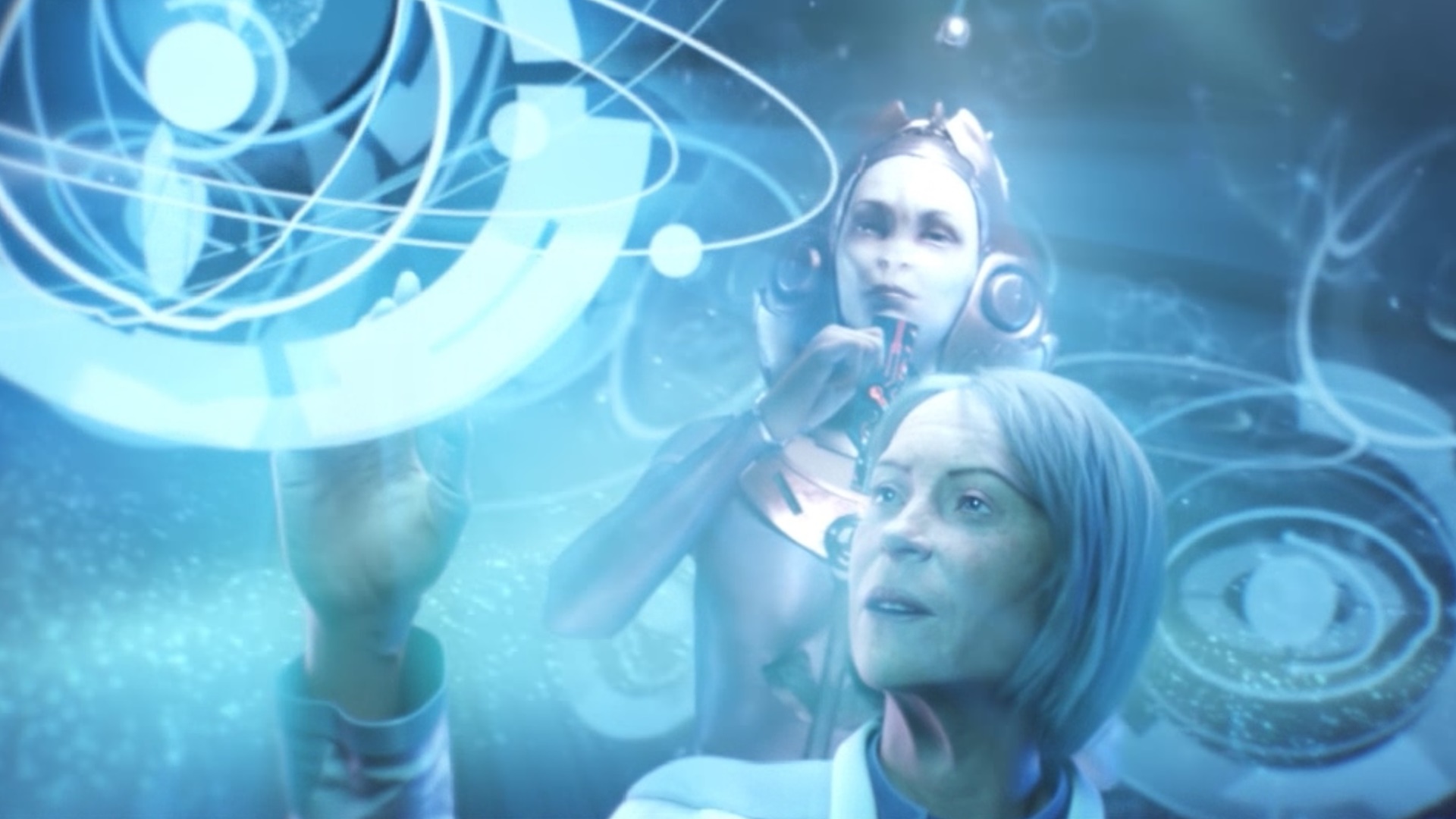 Halo 4: Spartan Ops screenshot of Dr. Halsey and the Librarian with the Janus Key