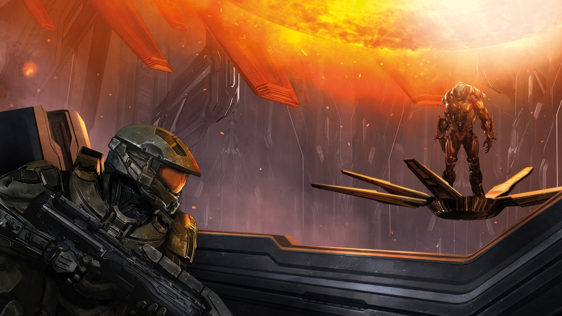 Halo Mythos art by Benjamin Carre of the Didact's awakening in Halo 4