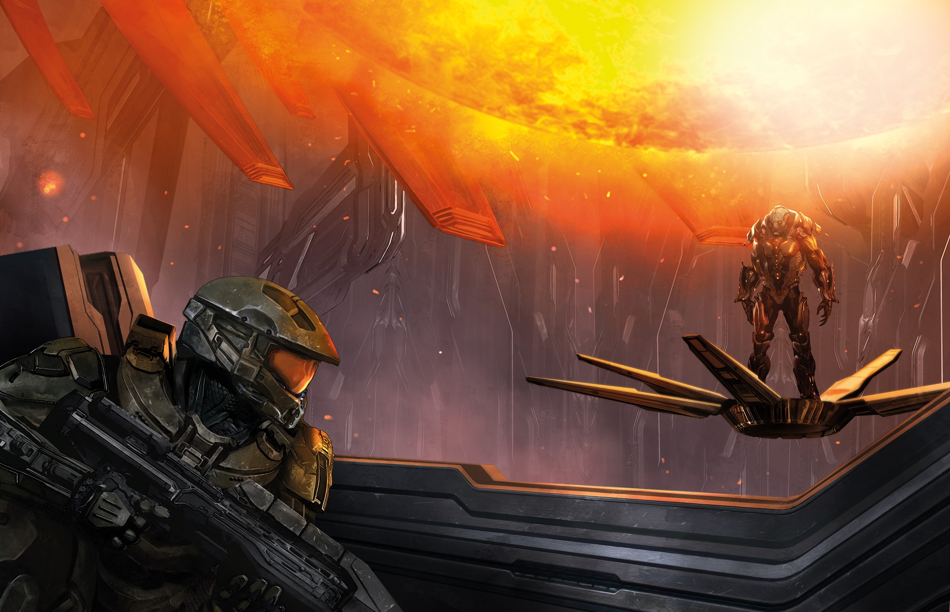 Halo Mythos art by Benjamin Carre of the Didact's awakening in Halo 4
