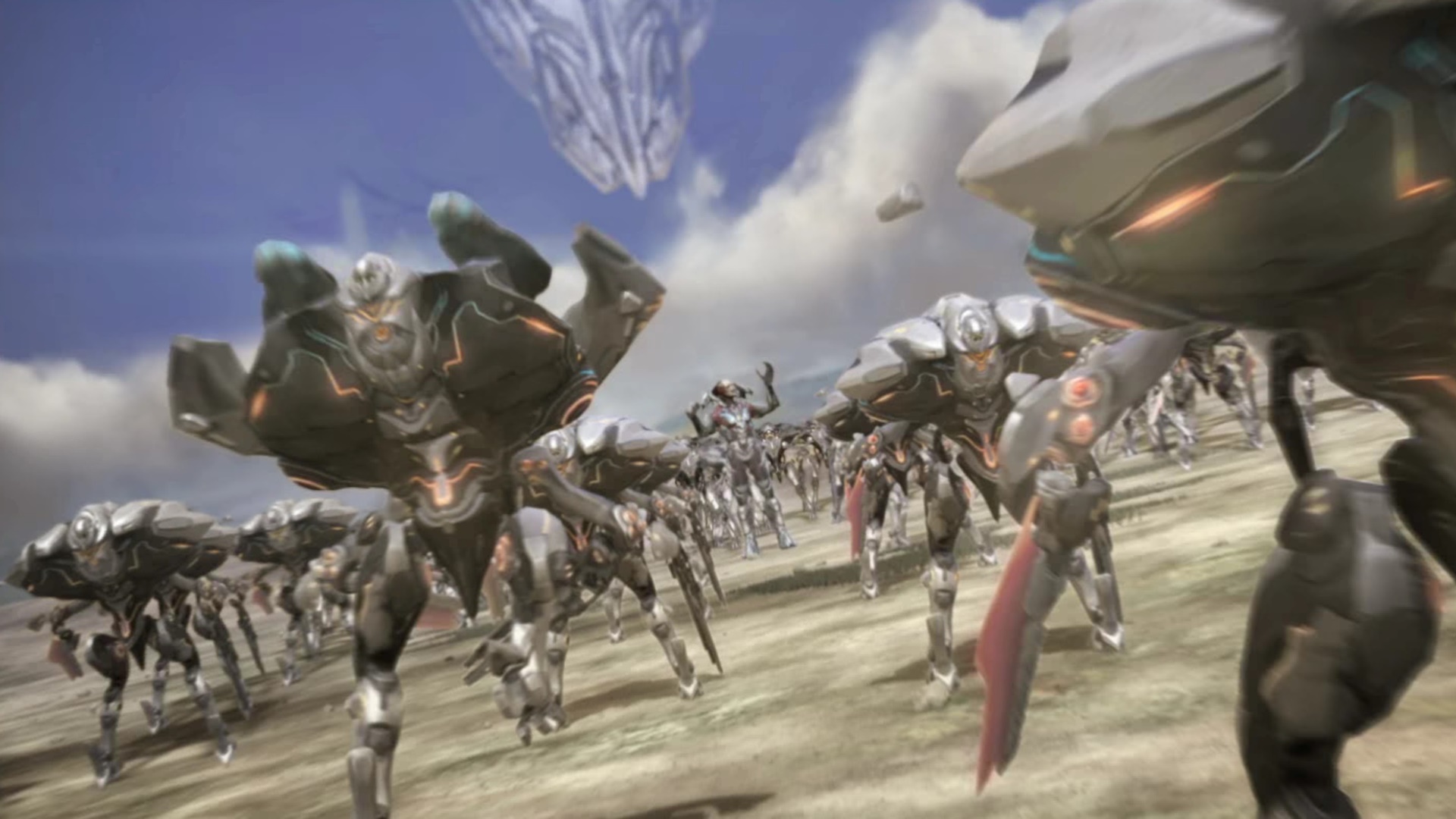 Halo 4 Terminal screenshot of the Didact surrounded by his army of Promethean Knights