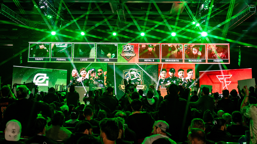 Crowd cheering in front of the Halo World Championship main stage.