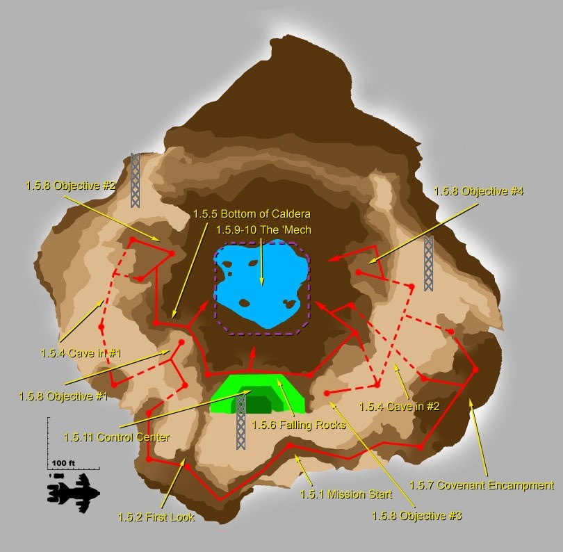 Overview map for December 2000 version of Assault on the Control Room. (Bungie design sketch.)