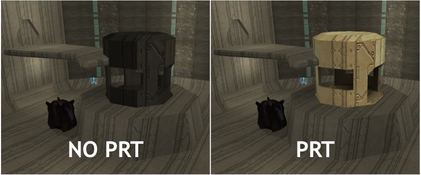 Halo 2 comparison screenshot showing no PRT and PRT-enabled lighting