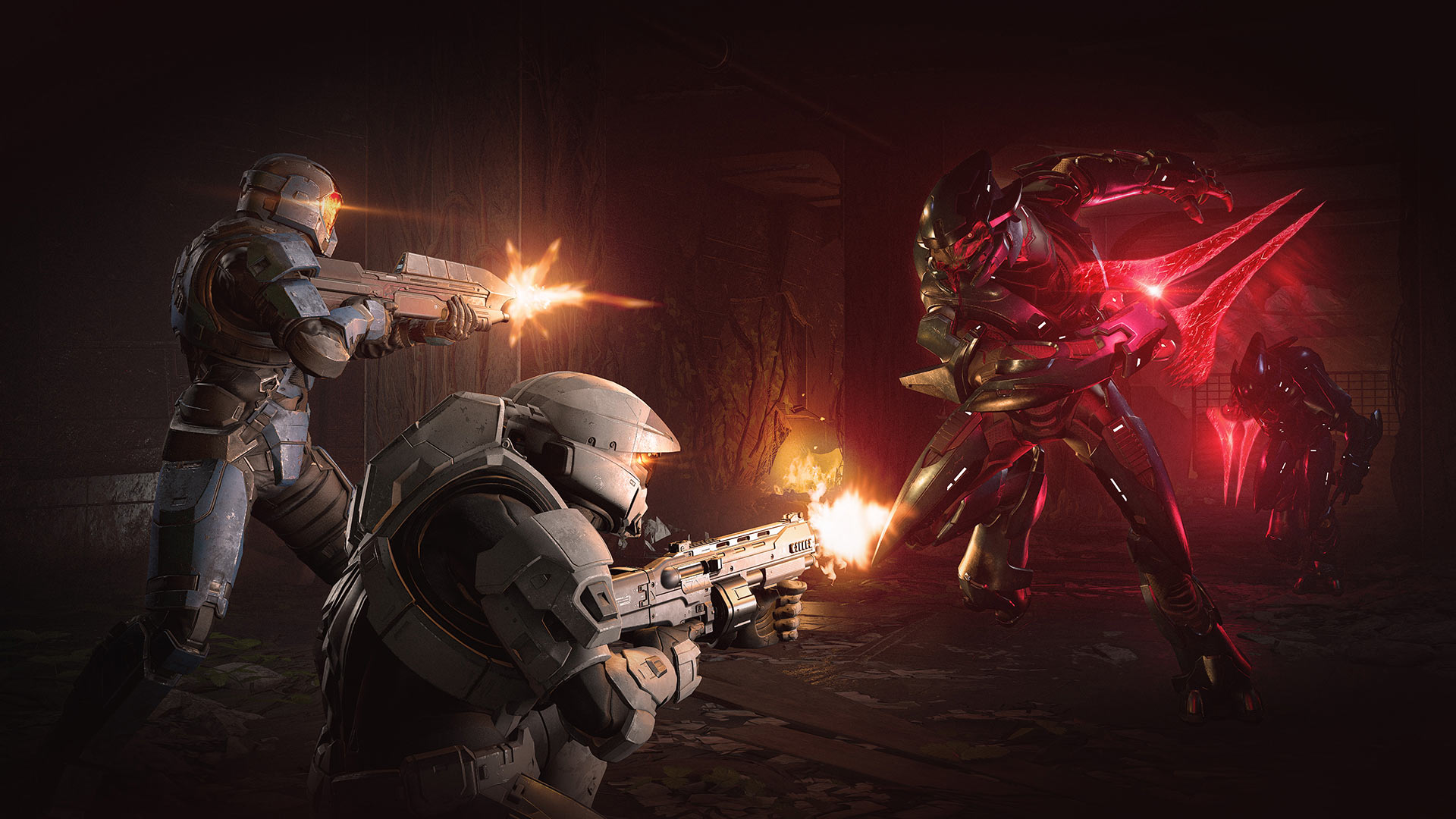 Survive The Undead playlist image showing the Spartans fighting two Elites with red swords.