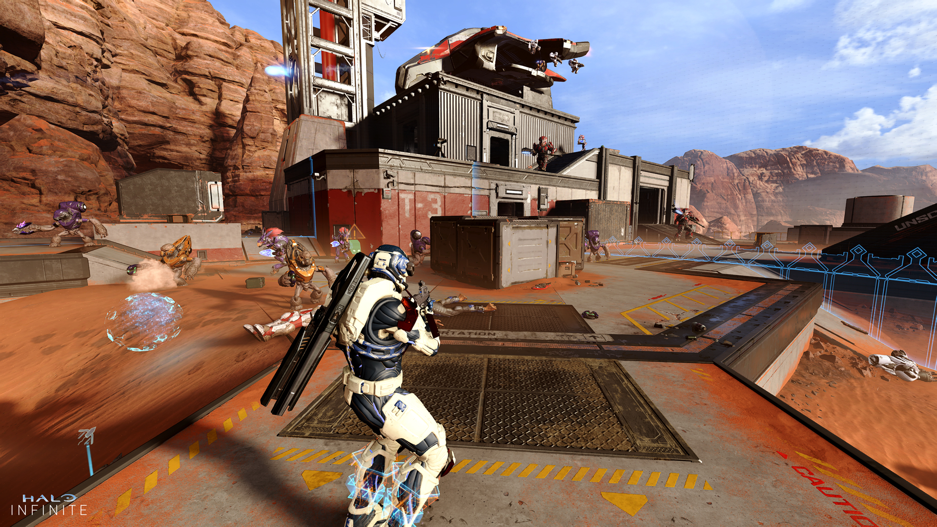 A Spartan playing a game of Firefight: King of the Hill in third-person