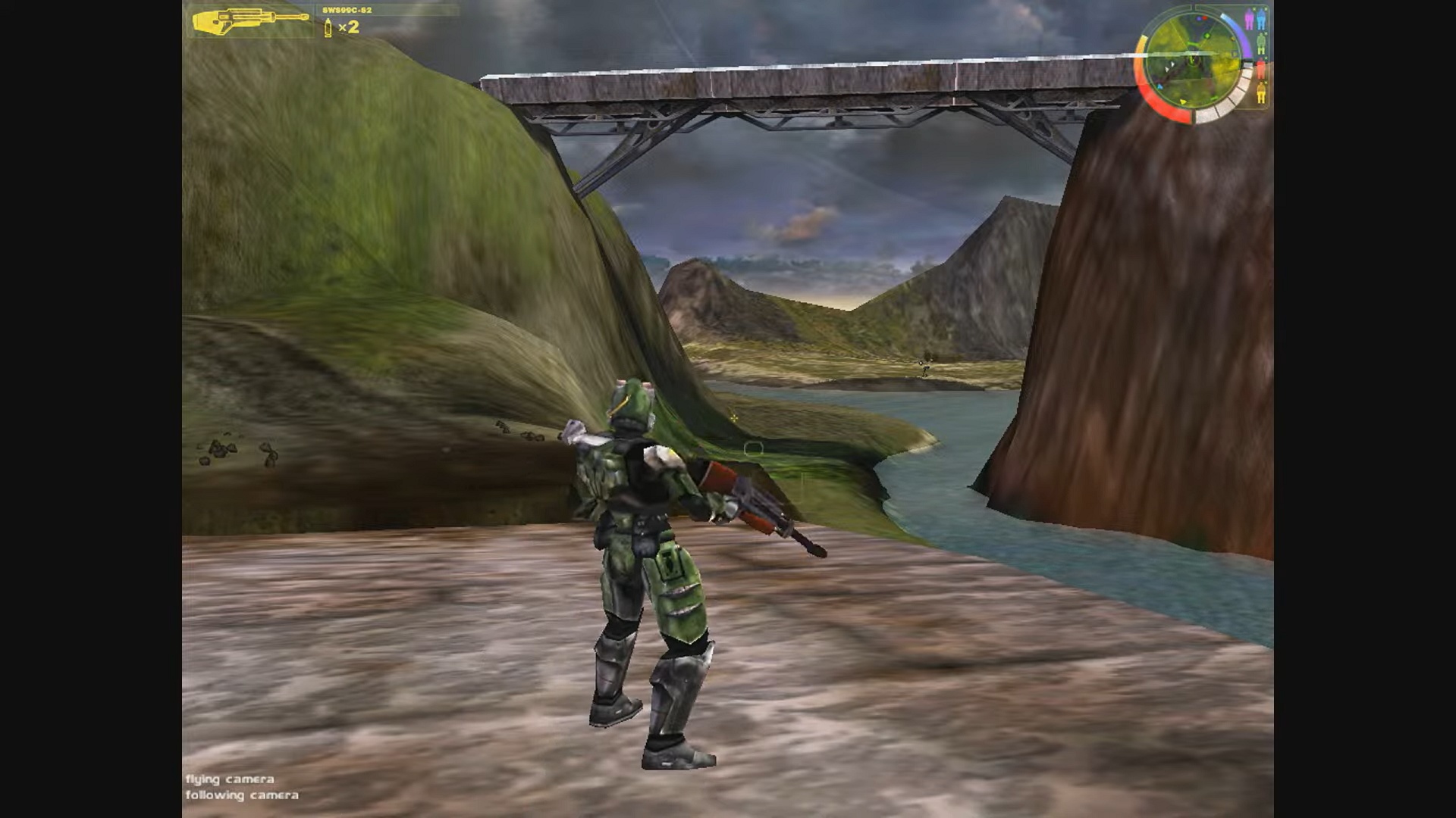 Screenshot of pre-Xbox Halo in third-person perspective