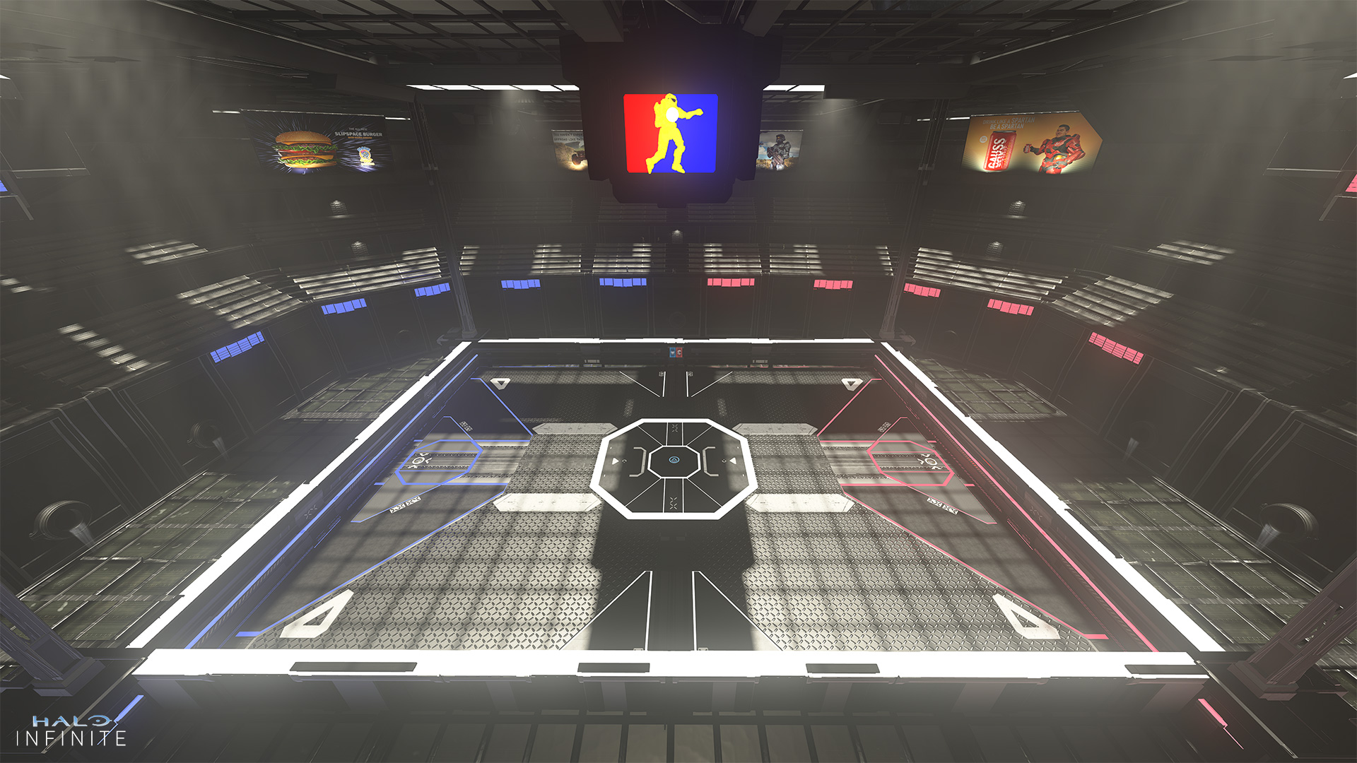 A football themed Grifball court created in Halo Infinite Forge.