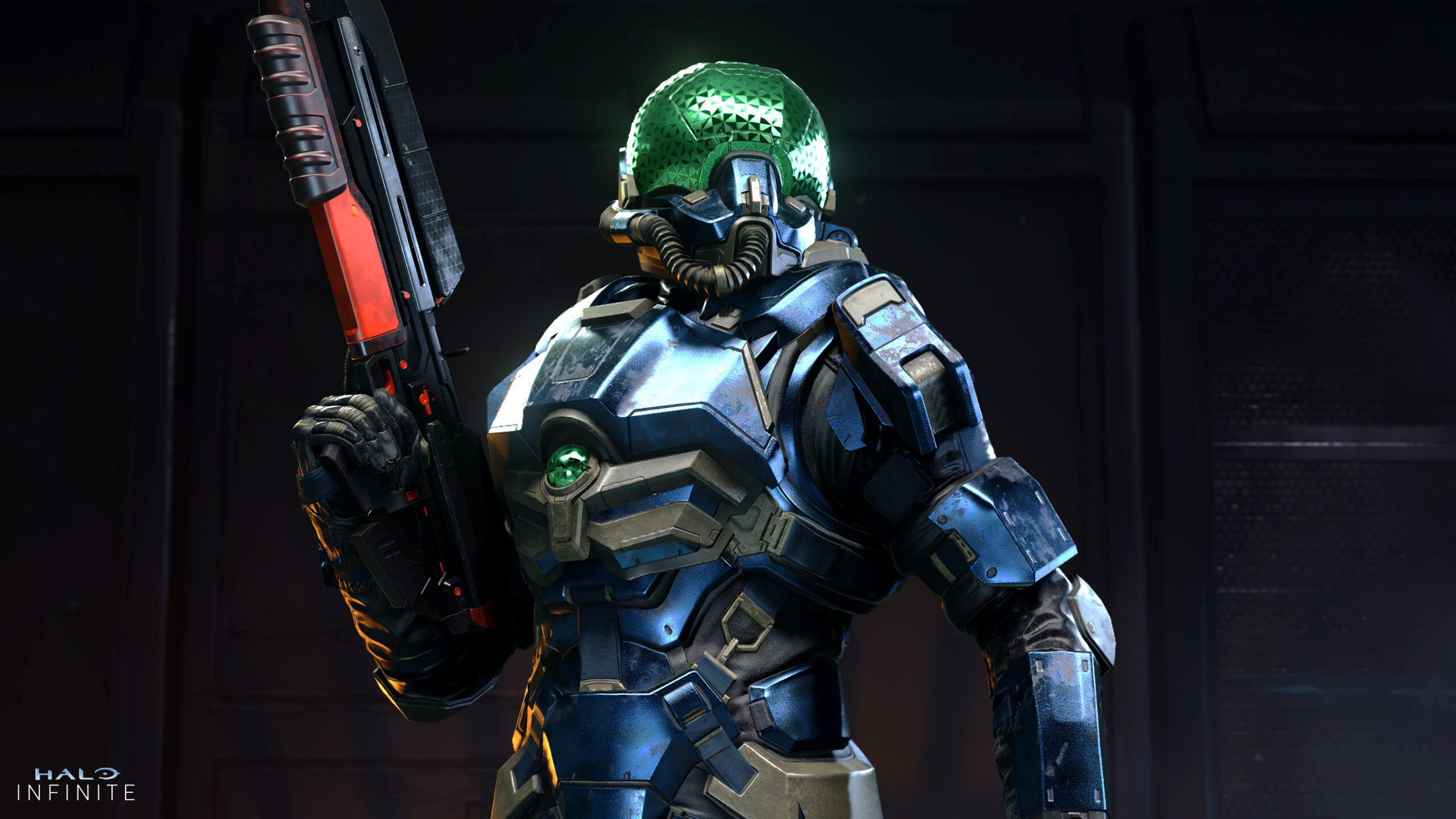 A Spartan in Whisper flight gear poses with the MA5K Hush assault rifle.