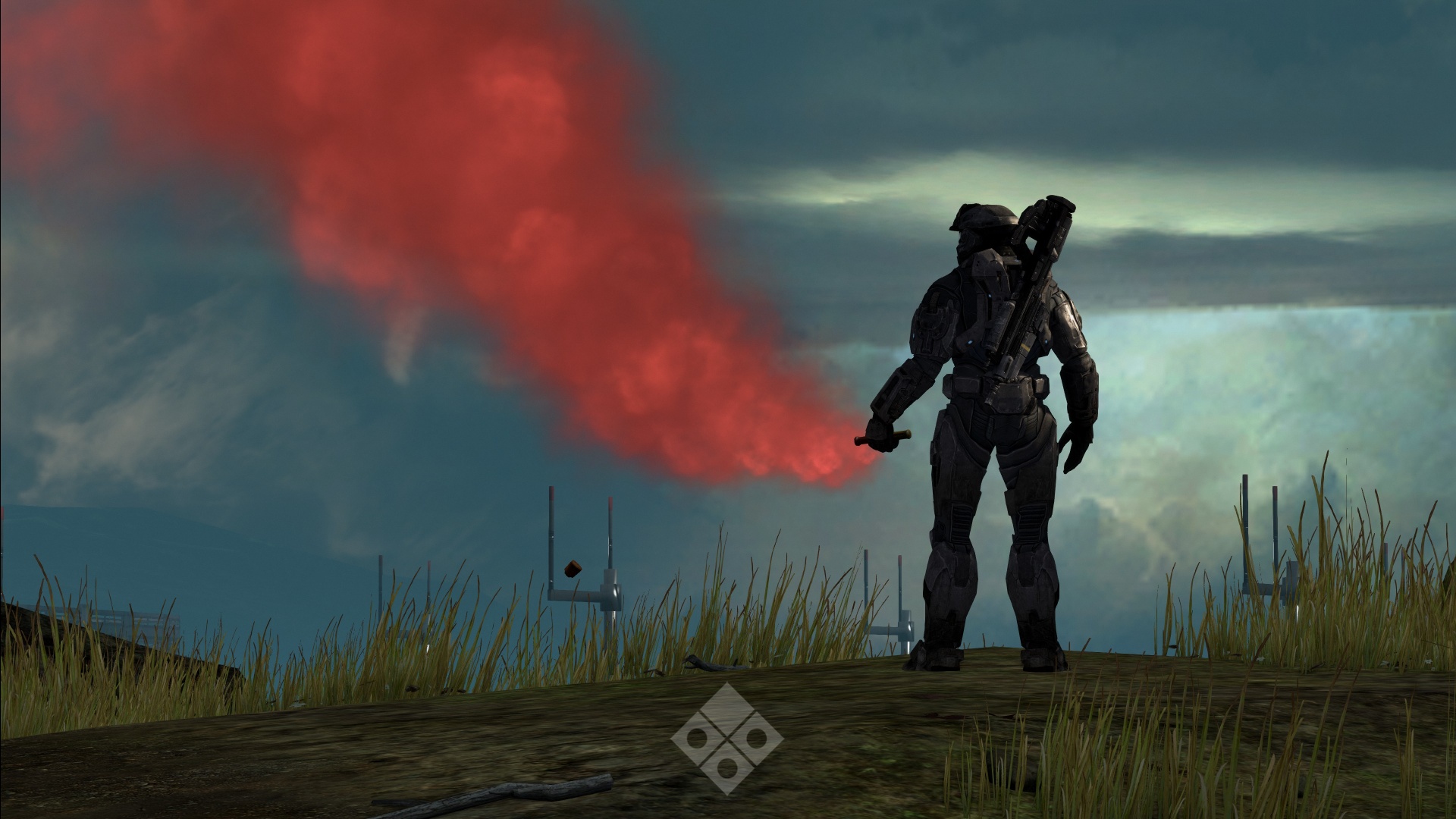 Halo: Reach image of Noble Six holding a smoking red flare
