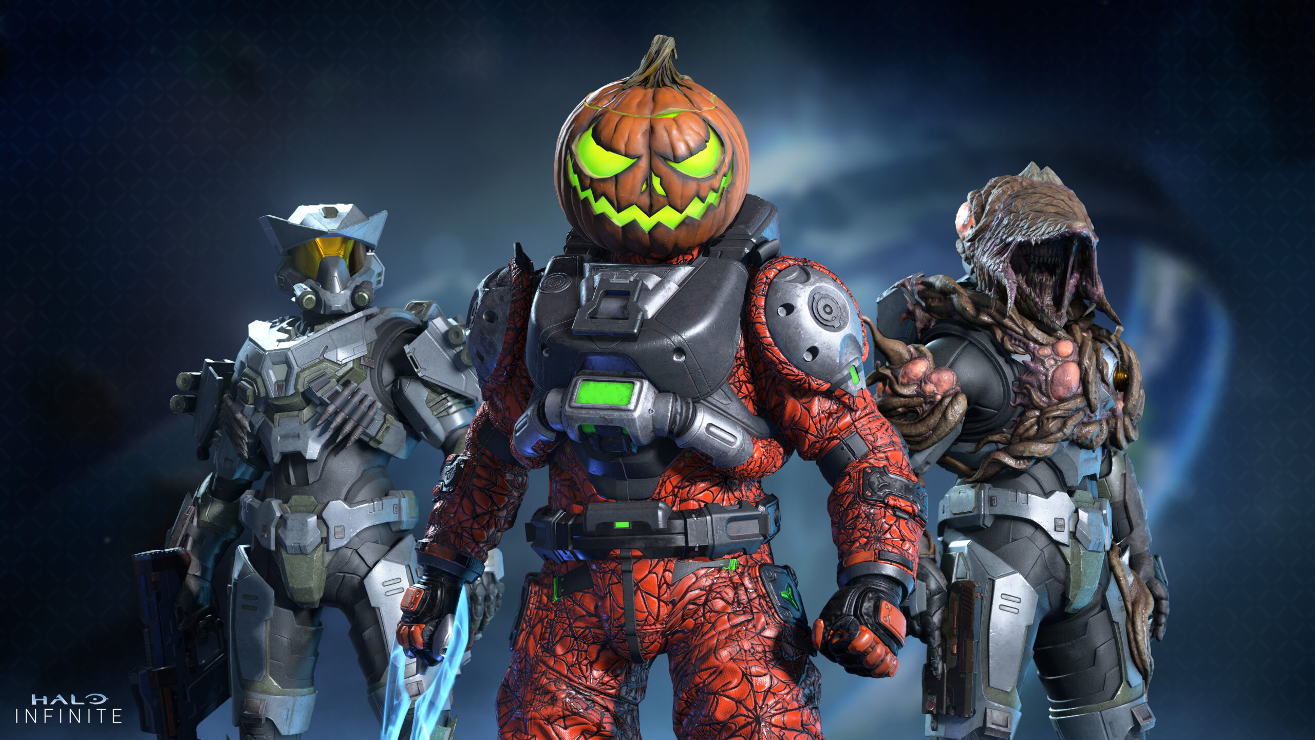 Three Spartans pose in the Helsinger, Gourdian Knight, and Dirgesinger armor sets.