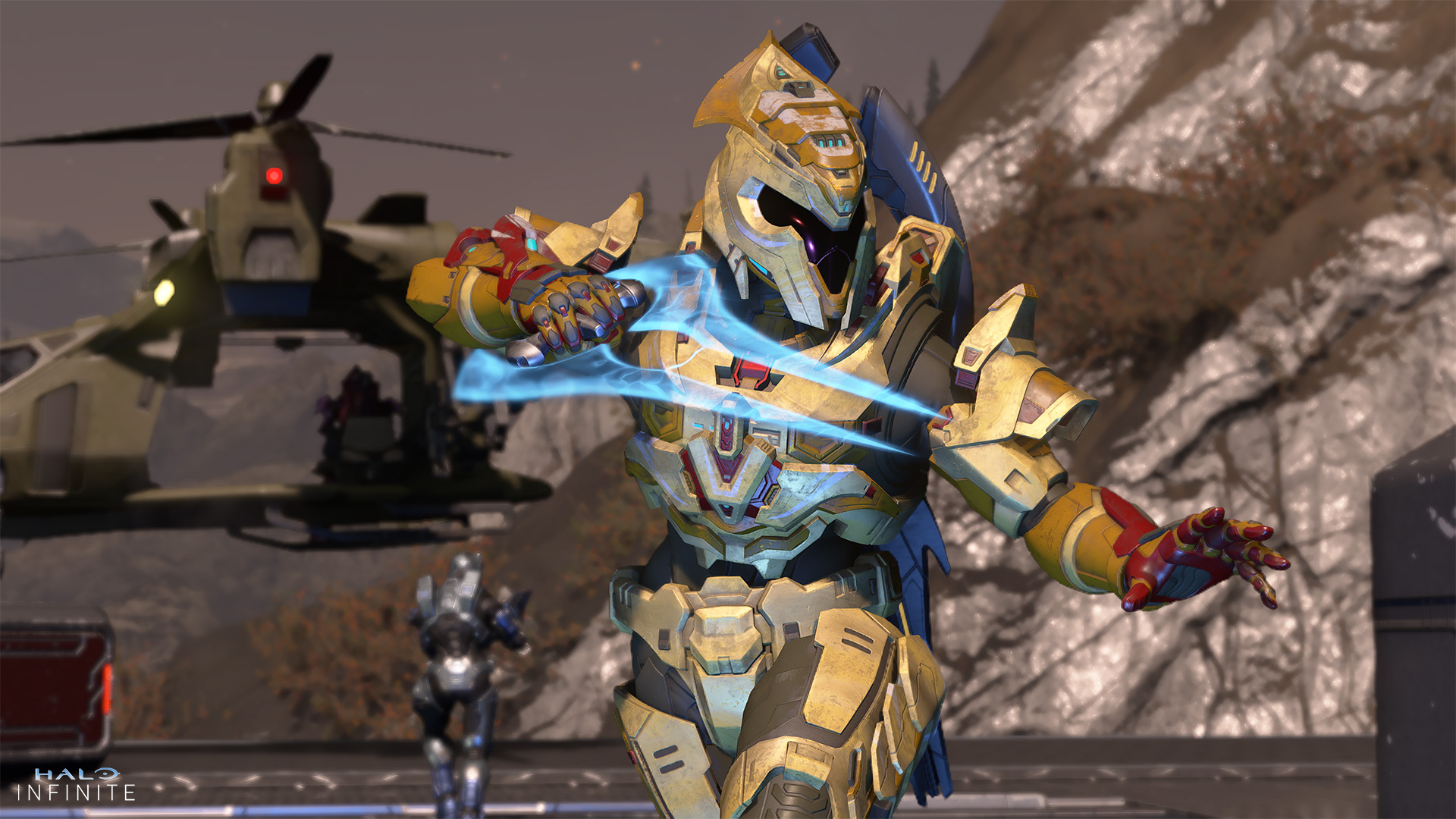 A Spartan in First Vanguard armor wields an Energy Sword.