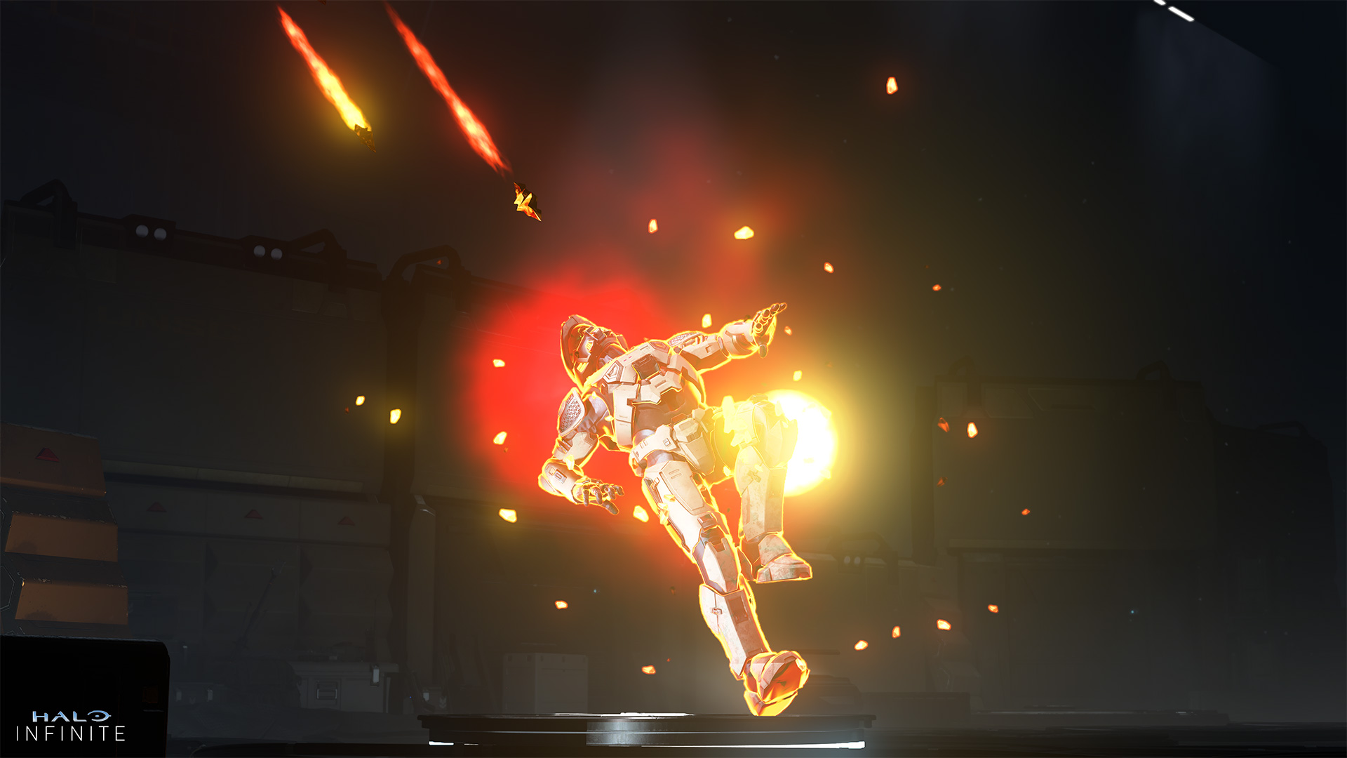 The Meteor Fall death effect. Fiery meteors rain down on a dying Spartan.