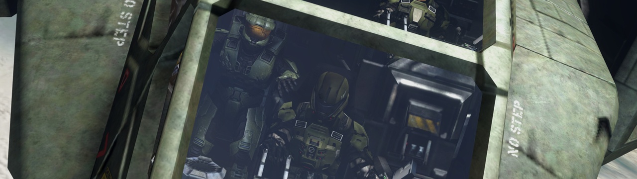 Banner image of the Master Chief in the cockpit of a Pelican with Hocus in Halo 3
