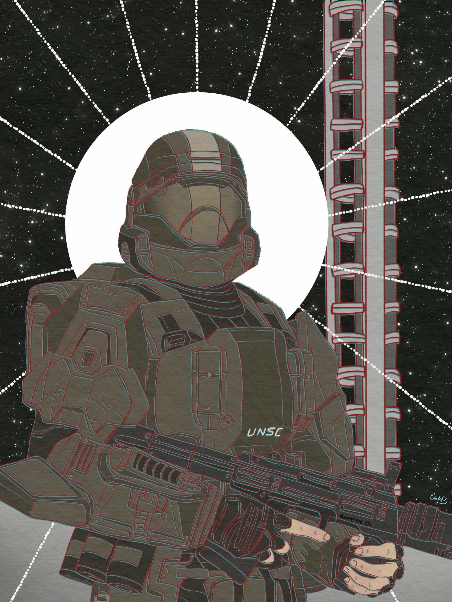 ODST portrait in the style of a religious icon.