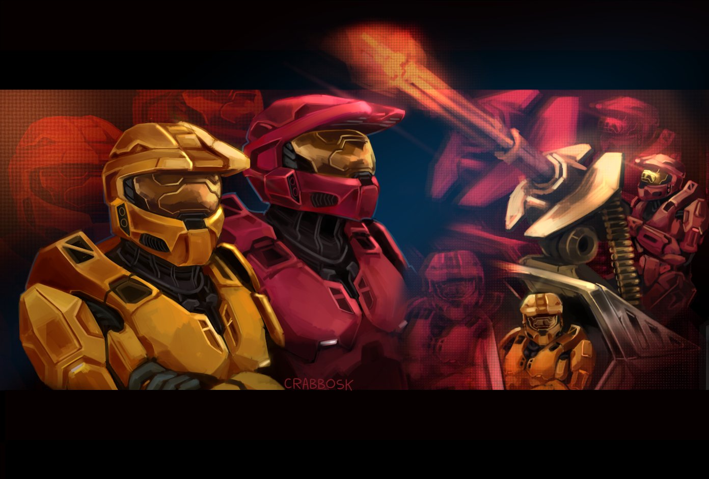 Red vs. Blue characters Grif and Simmons ride in a Warthog.