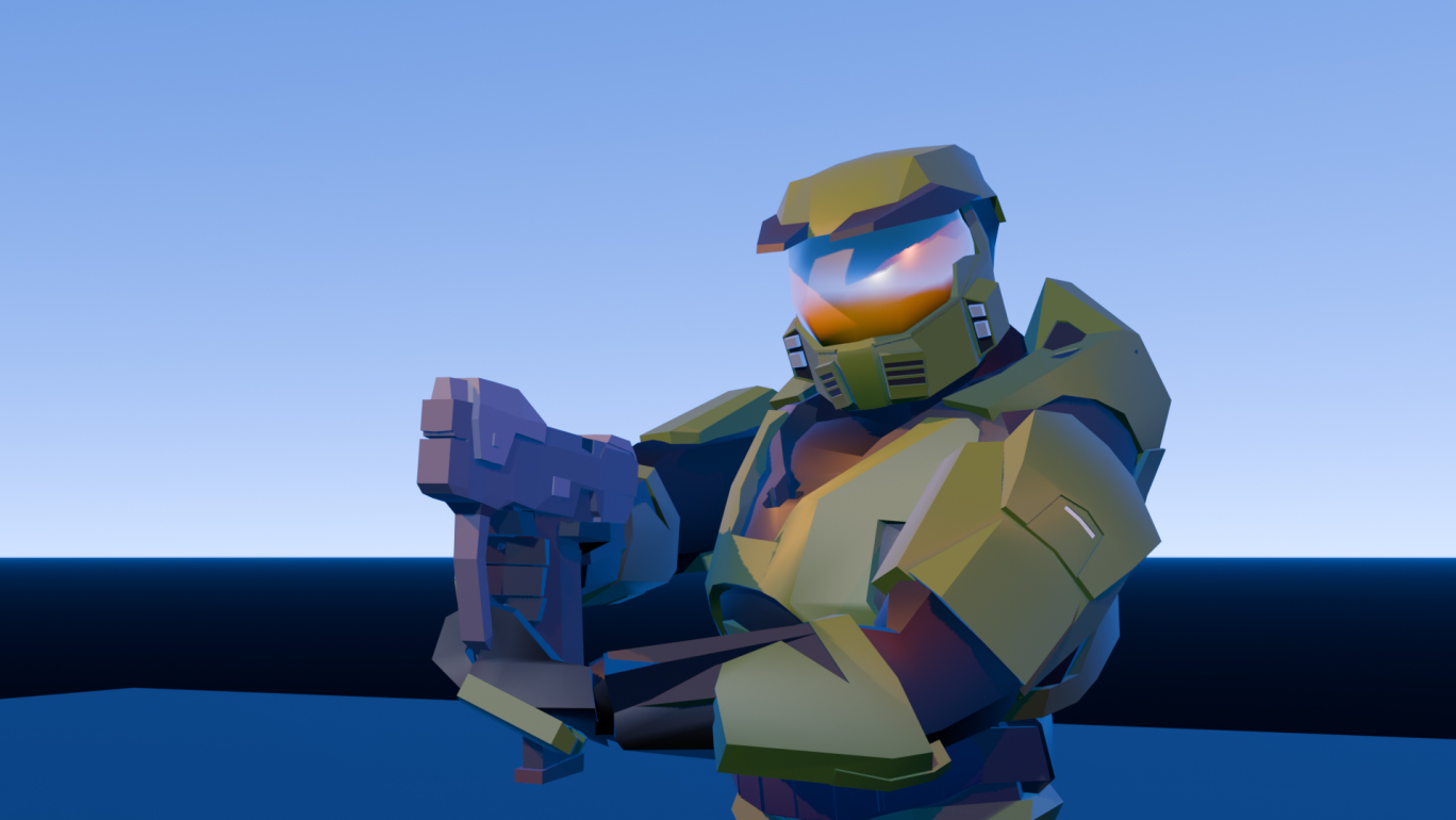 A low-poly rendering of the Master Chief.