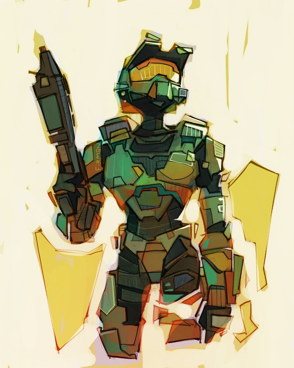 Stylized Master Chief portrait by michaelfirmanart.