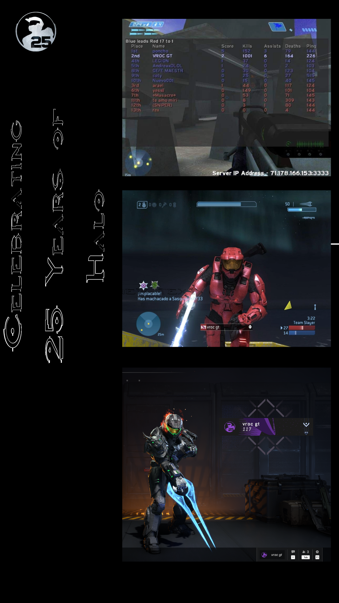 User vroc_gt's extensive Halo career, summarized in a trio of gameplay stills.
