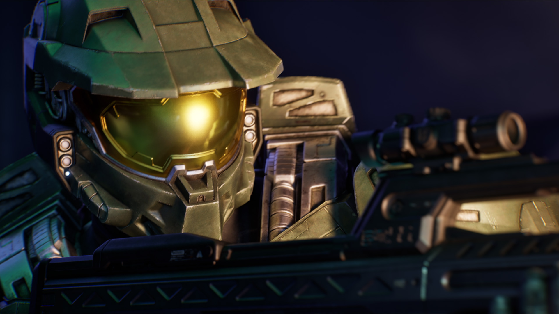 Halo: Campaign Evolved screenshot of the Master Chief in Mjolnir Mark IV armor wielding a battle rifle.