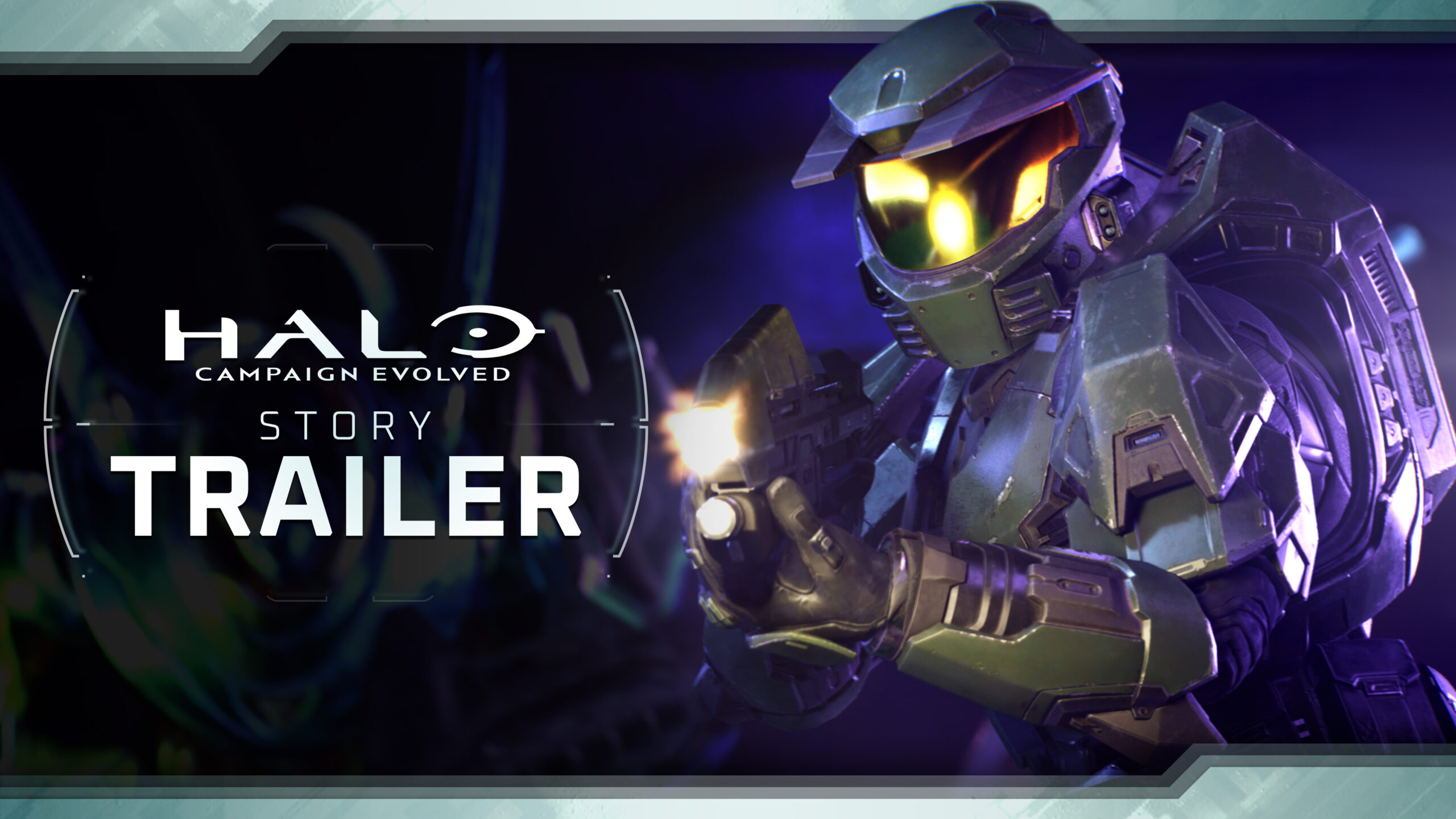 Master Chief wielding the Assault Rifle with text "Halo: Campaign Evolved Story Trailer" across the front.