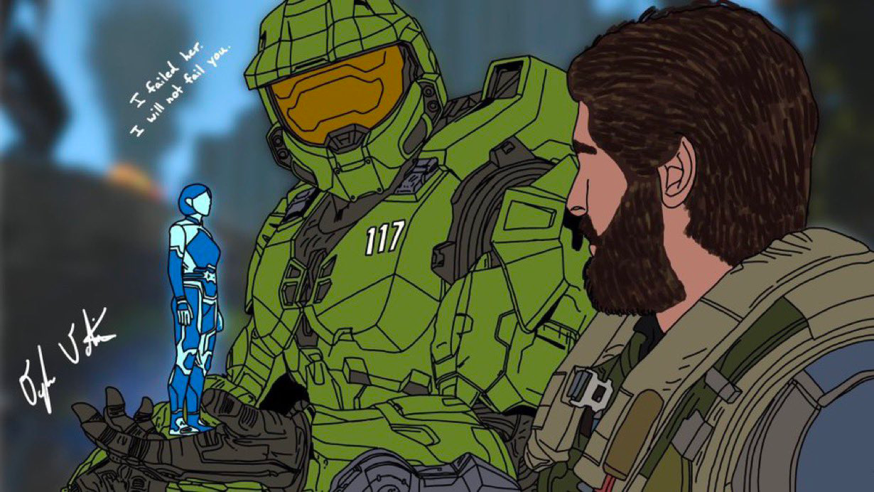 Master Chief holding the Weapon while talking to the Pilot with "I failed her. I will not fail you."